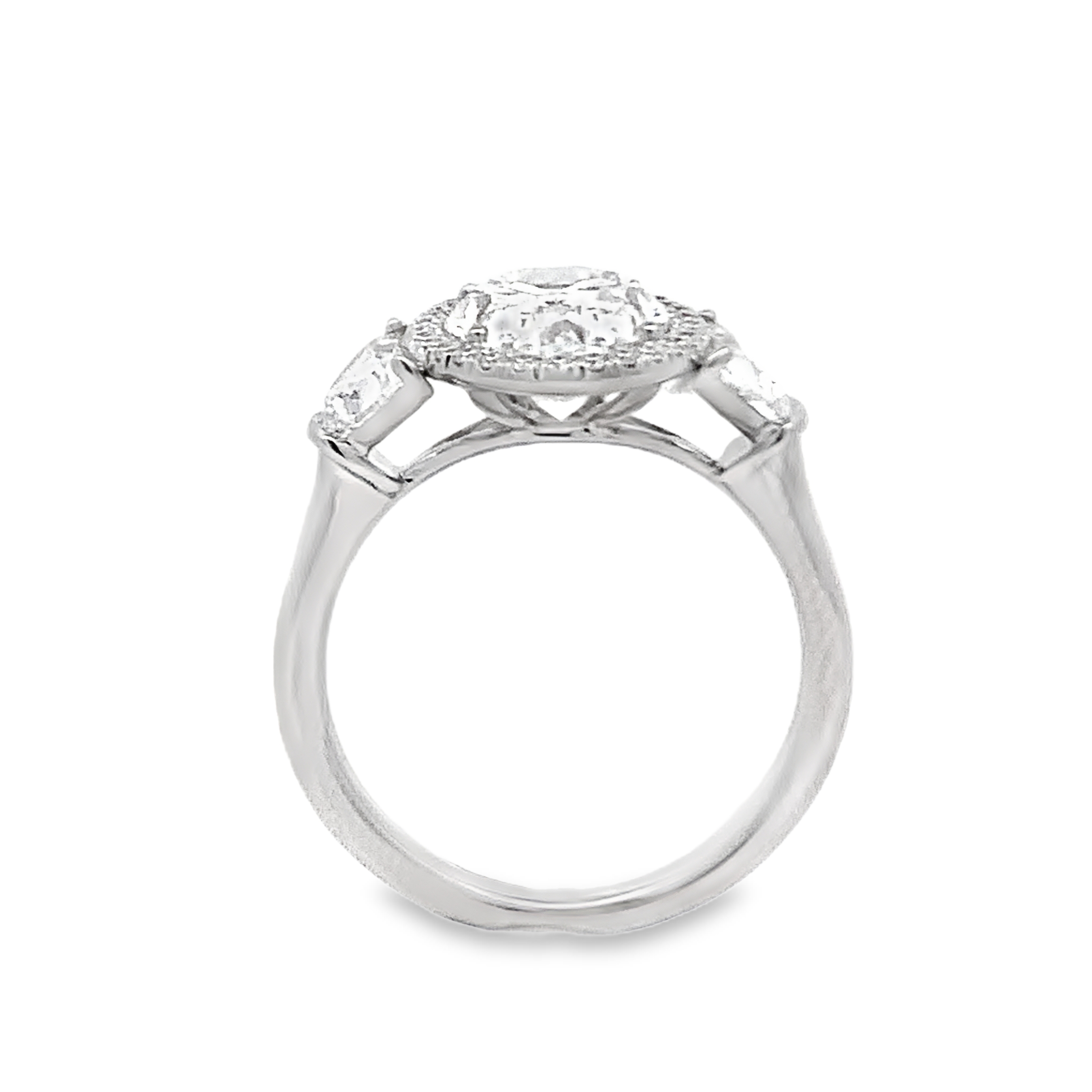 18K White Gold Oval 3 Stone Engagement Ring