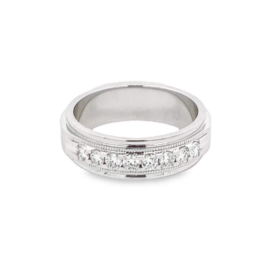 14K White Diamond Wedding Band