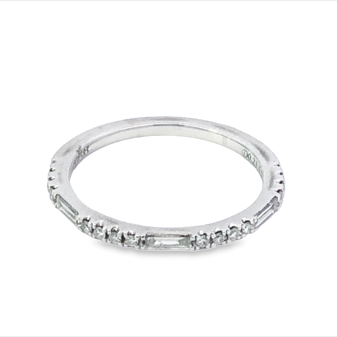 14K White Gold Round and Baguette Anniversary Band