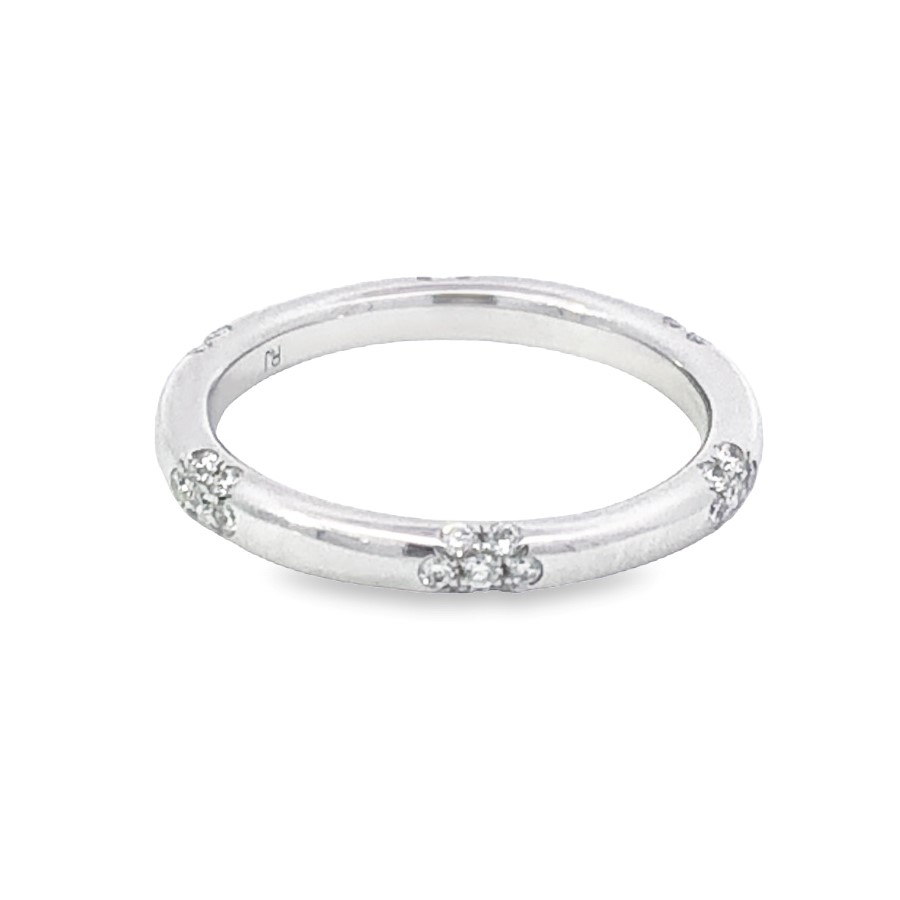 14K White Gold Cluster Station Anniversary Band