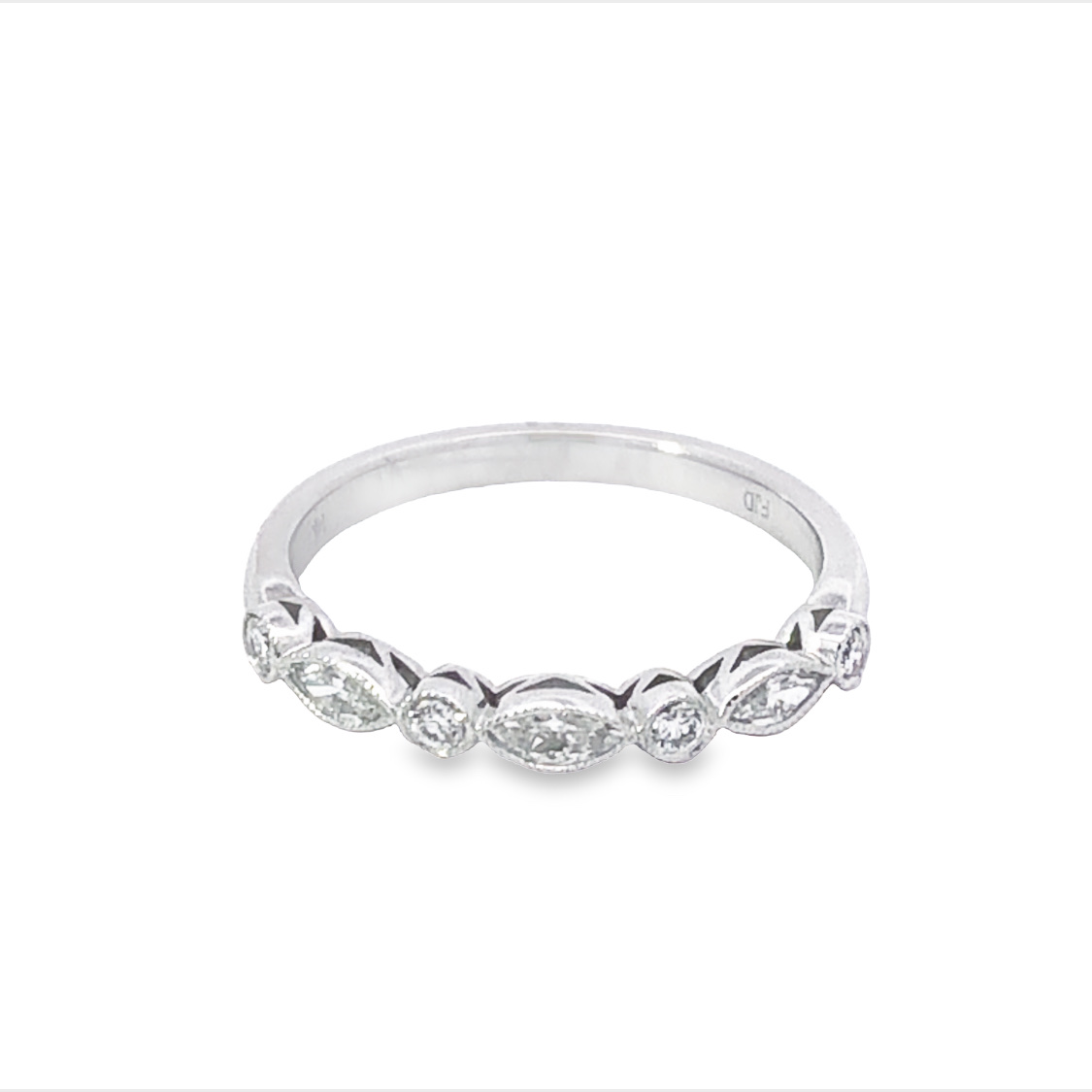 14K White Gold Alternating Diamond Anniversary Band