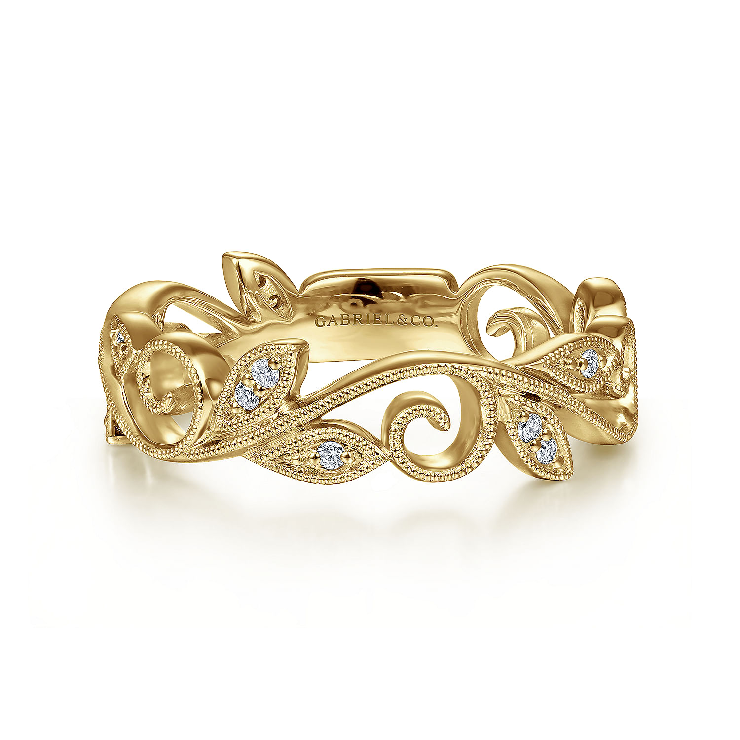 Gabriel & Co. 14K Yellow Gold Floral Diamond Band