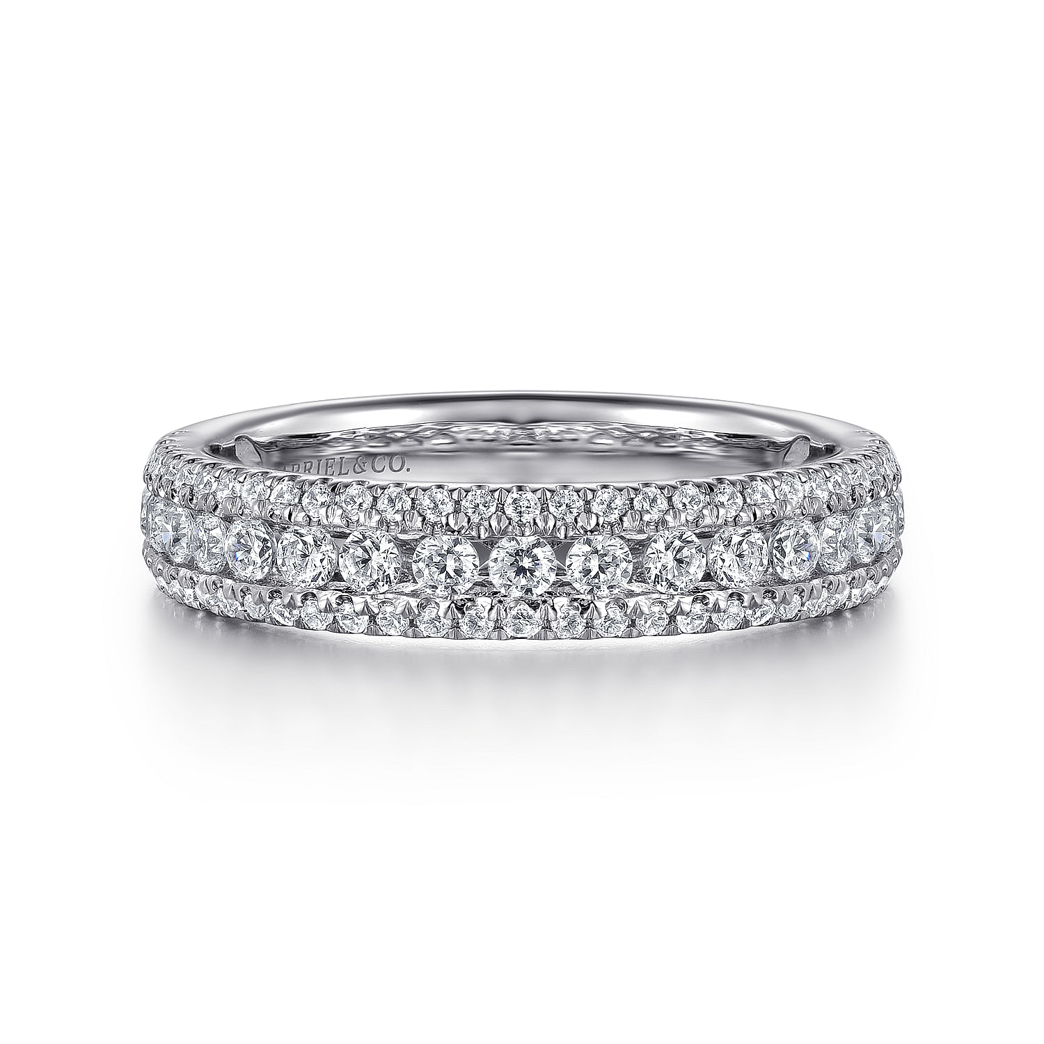 Gabriel & Co. 14K White Gold 3-Row Diamond Anniversary Band