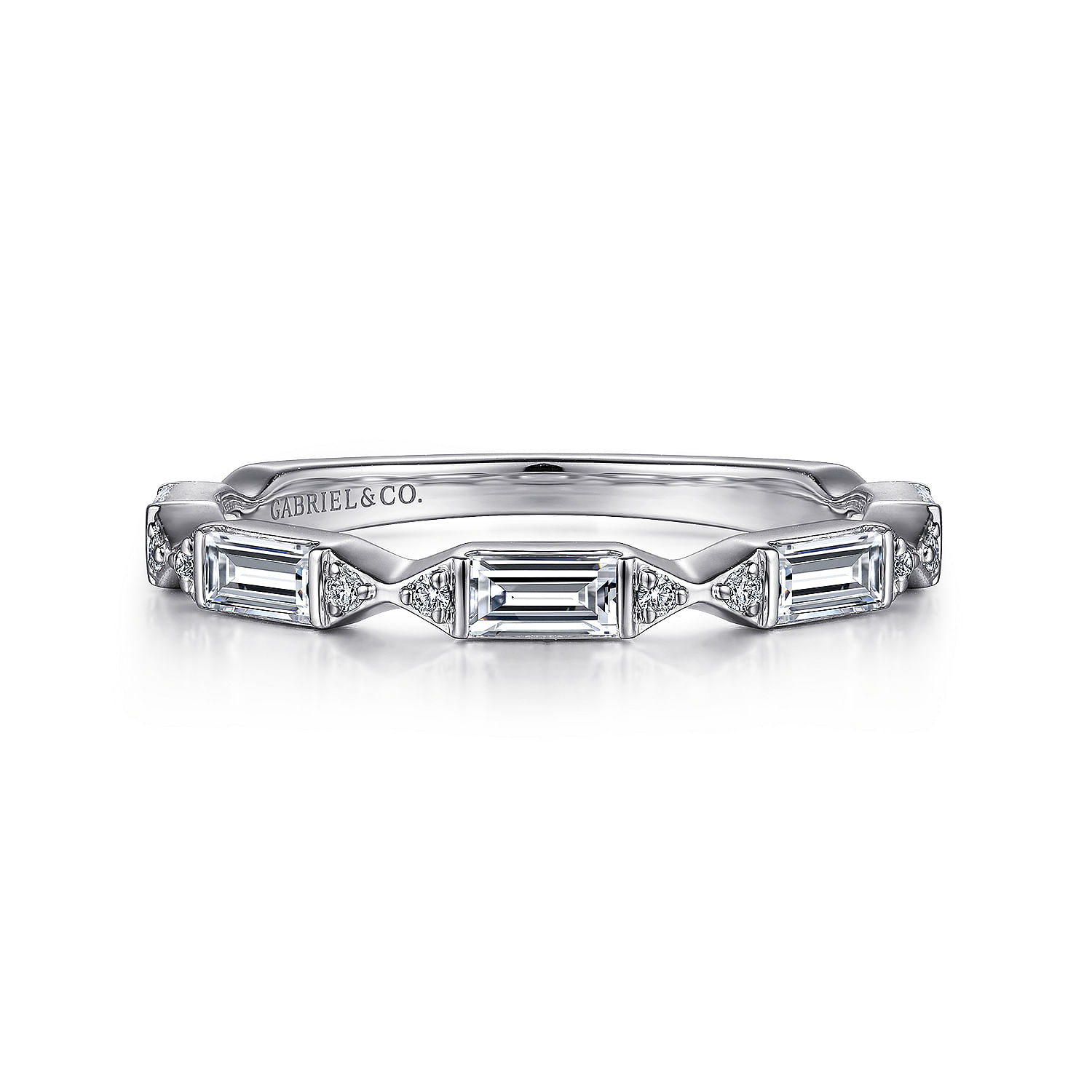 Gabriel & Co. 14K White Gold Alternating Diamond Anniversary Band