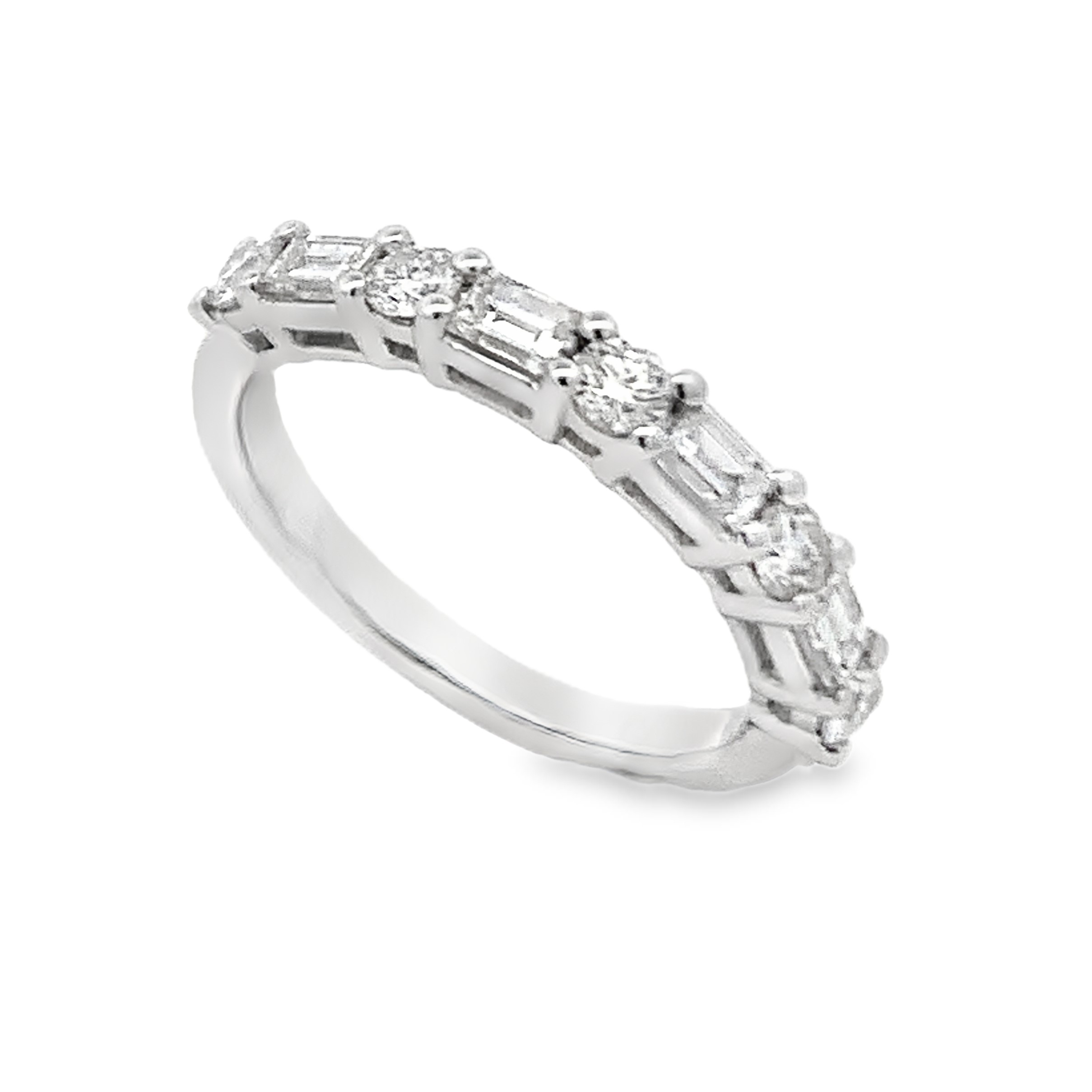 14K White Gold Alternating Diamond Anniversary Band