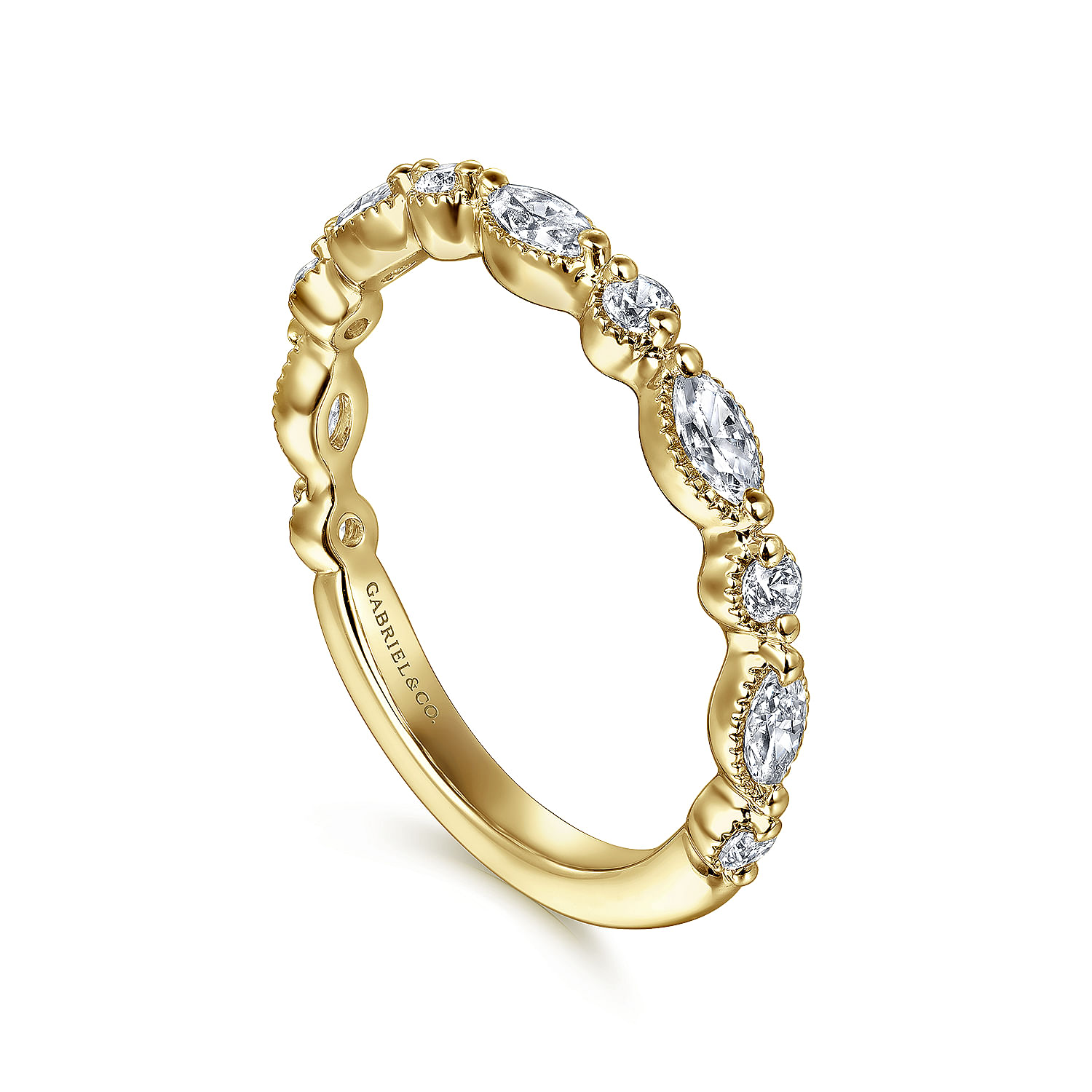 Gabriel & Co. 14K Yellow Gold Alternating Diamond Anniversary Band