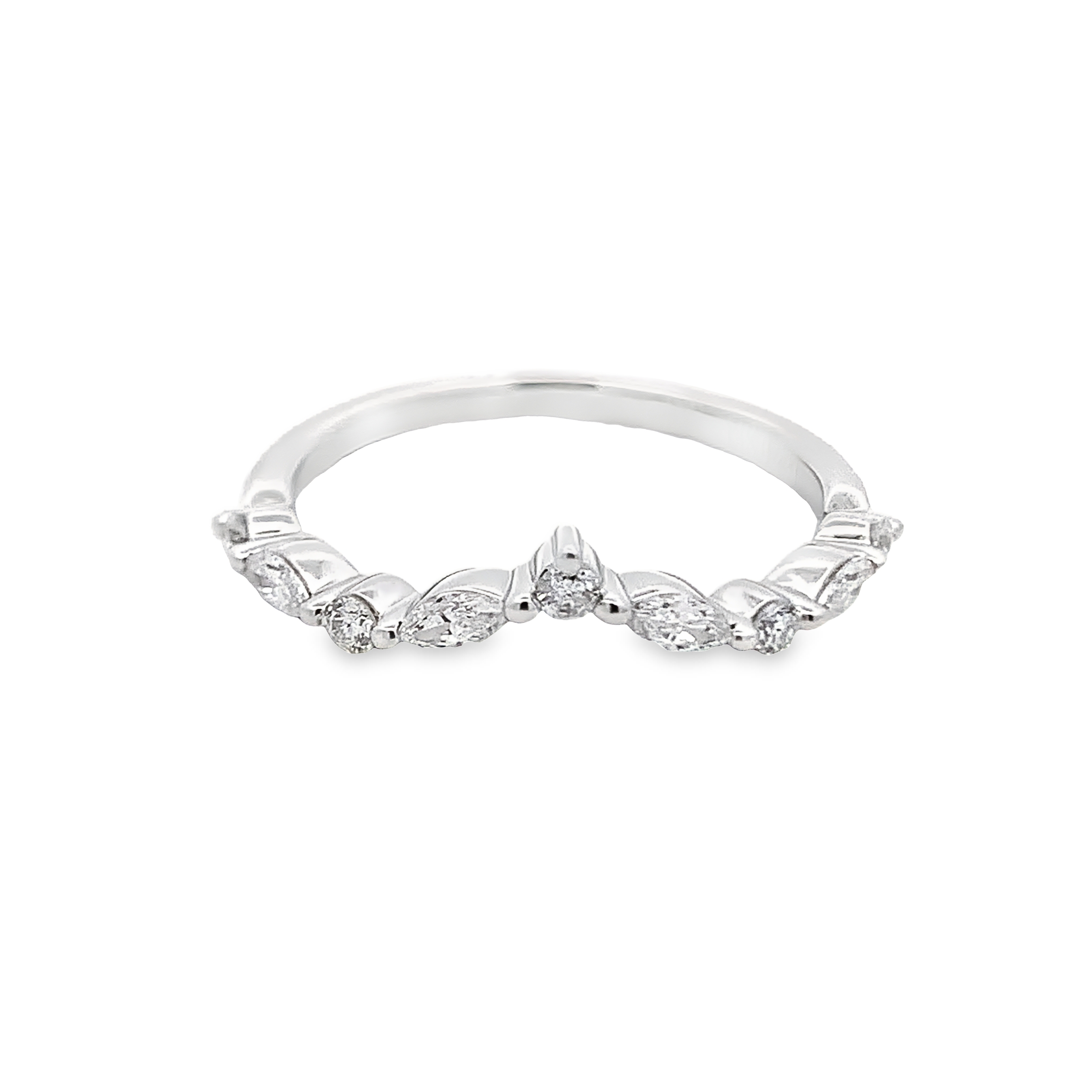 14K White Gold V-Shaped Diamond Band