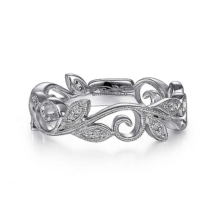 Gabriel & Co. 14K White Gold Floral Diamond Ring