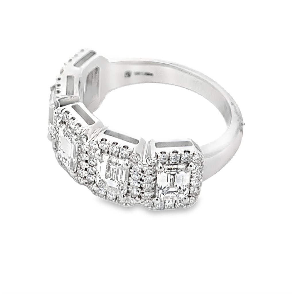 Norman Silverman 18K White Gold 5-Stone Halo Band