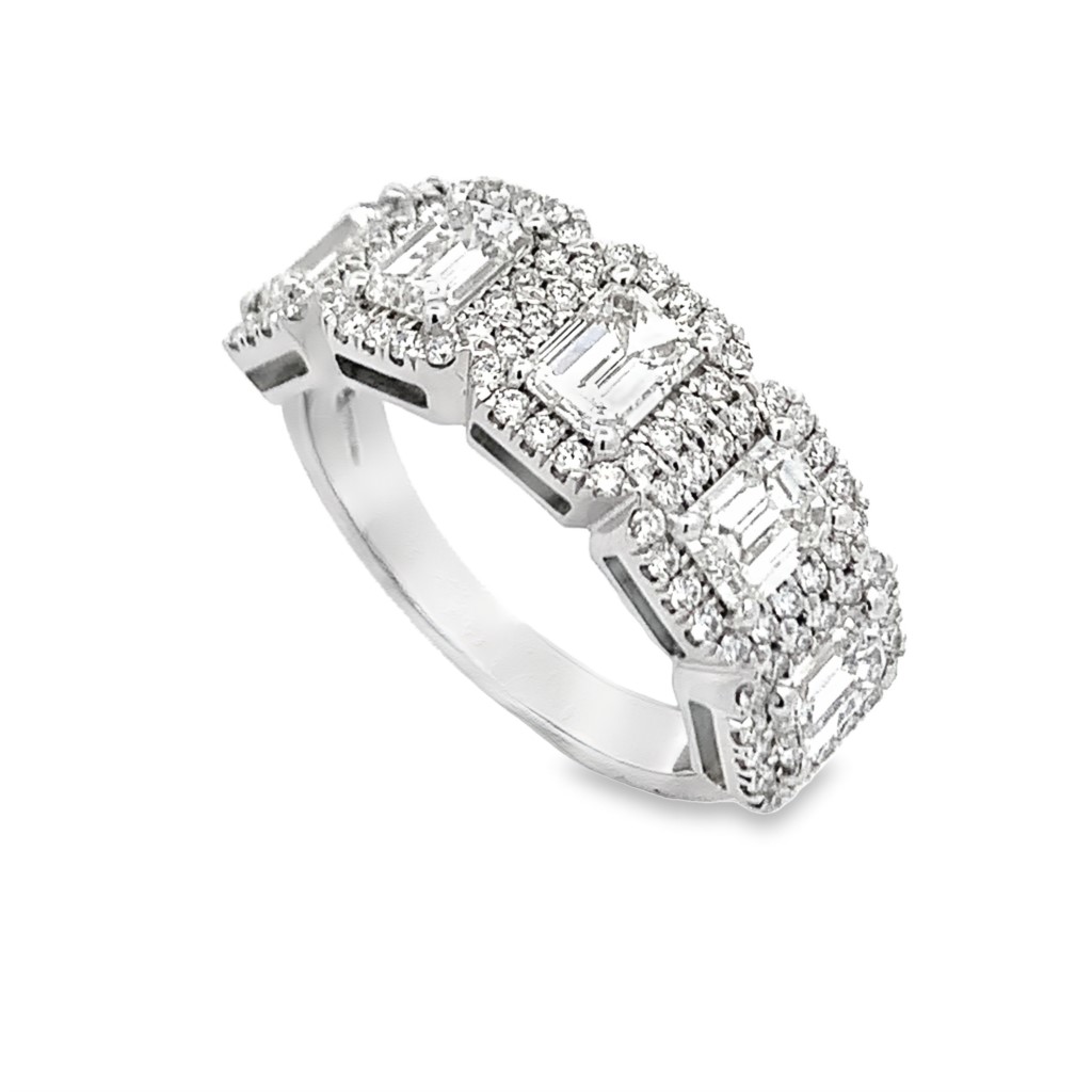 Norman Silverman 18K White Gold 5-Stone Halo Band