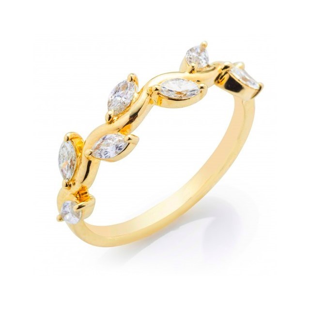 14K Yellow Gold Leaf Motif Diamond Band