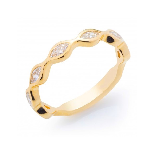 14K Yellow Gold Marquise Diamond Wave Anniversary Band