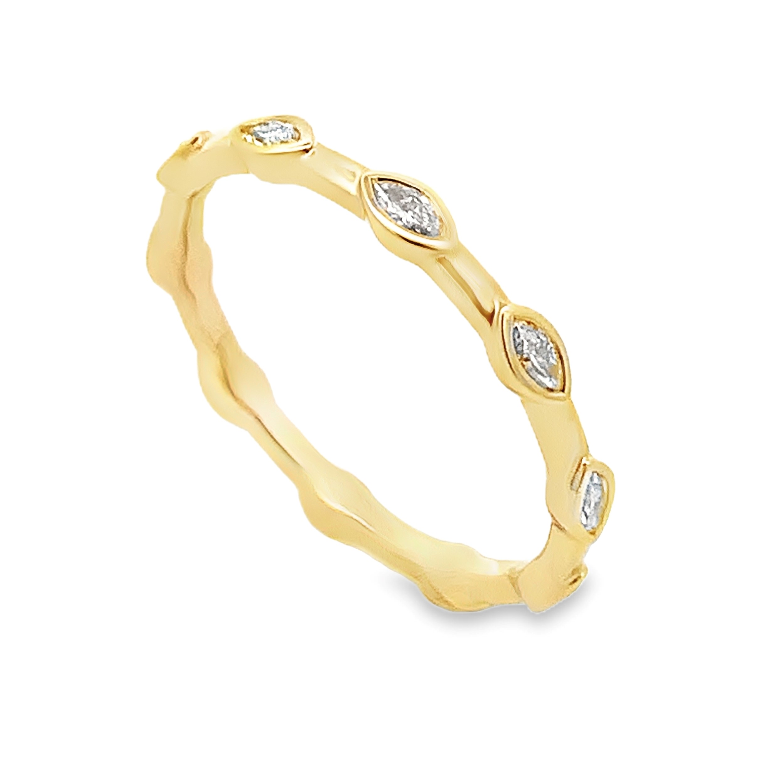 14K Yellow Gold Bezel Marquise Station Diamond Band