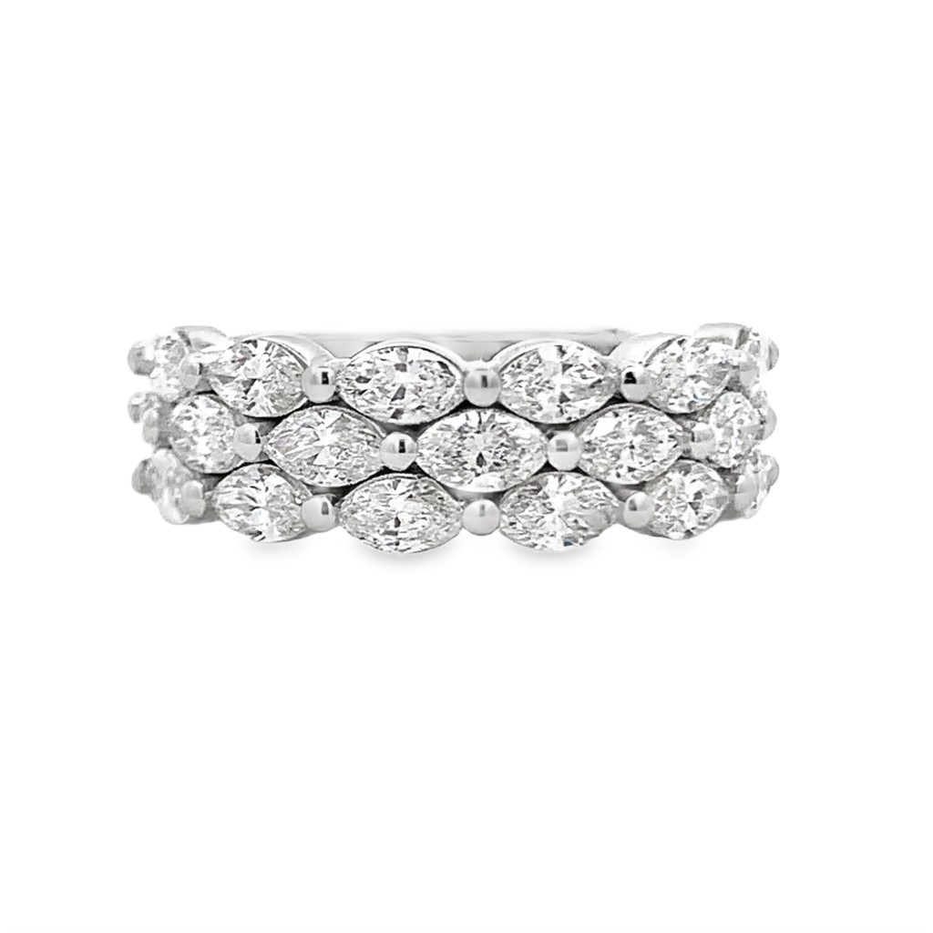 Norman Silverman 18K White Gold 3-Row Marquise Diamond Band