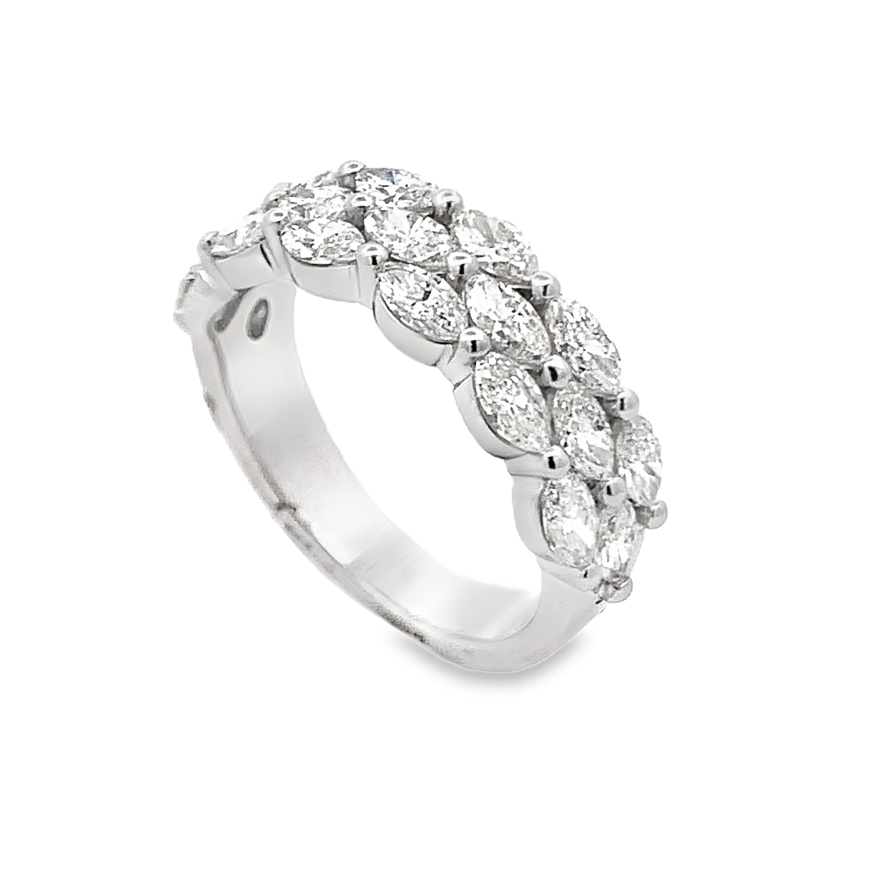 Norman Silverman 18K White Gold 3-Row Marquise Diamond Band