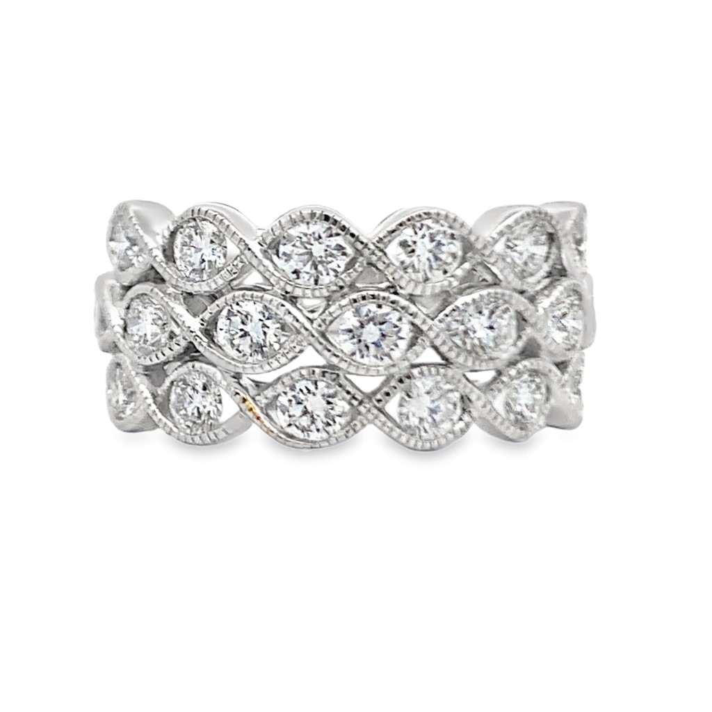 18K White Gold Wide Milgrain Diamond Band