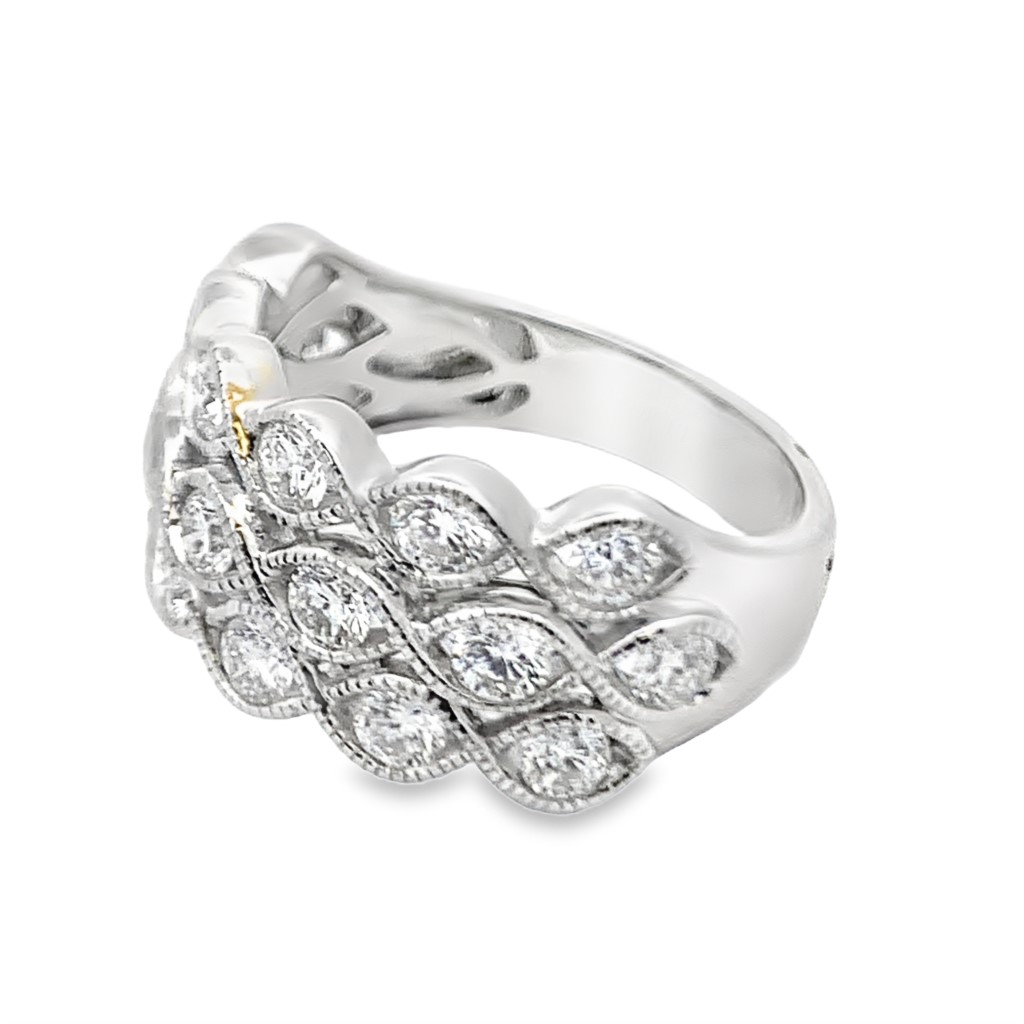 18K White Gold Wide Milgrain Diamond Band