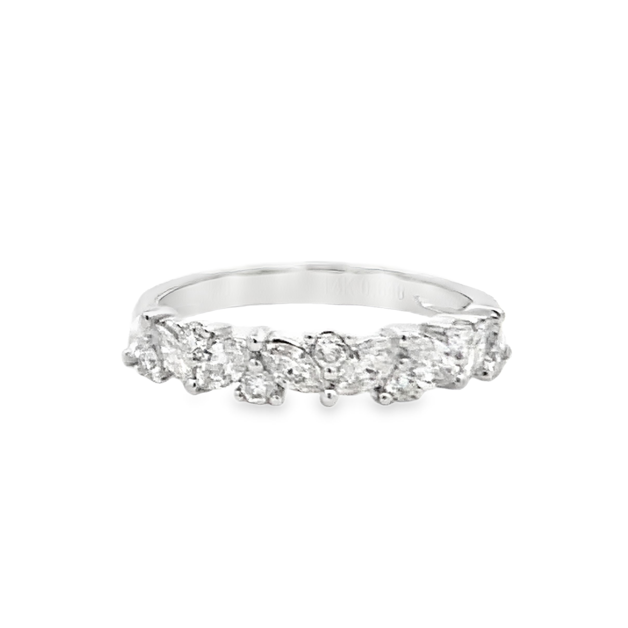 14K White Gold Round and Marquise Diamond Anniversary Band