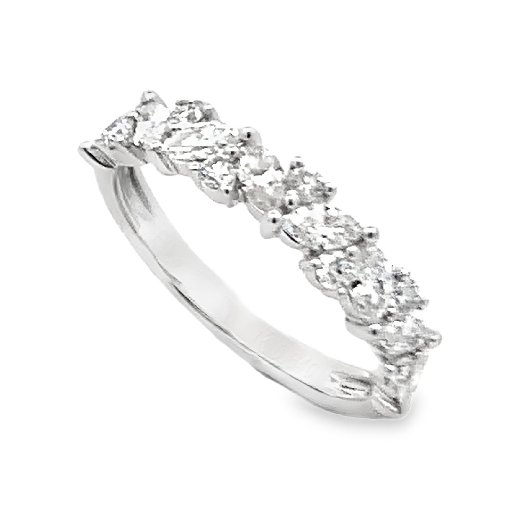 14K White Gold Round and Marquise Diamond Anniversary Band