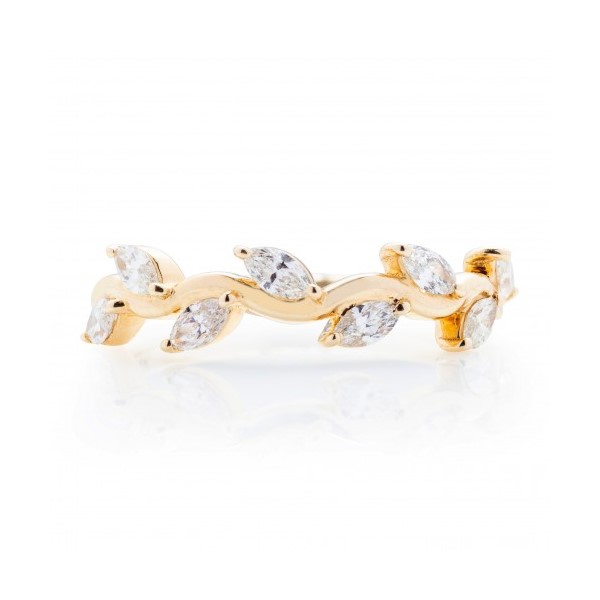 14K Yellow Gold Leaf Motif Diamond Band