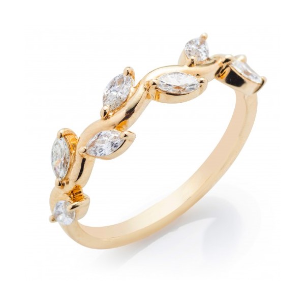 14K Yellow Gold Leaf Motif Diamond Band