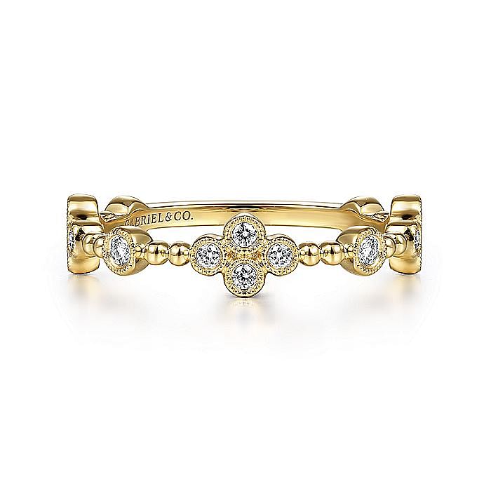 Gabriel & Co. 14K Yellow Gold Stackable Bezel Set Diamond Quatrefoil Station Ring