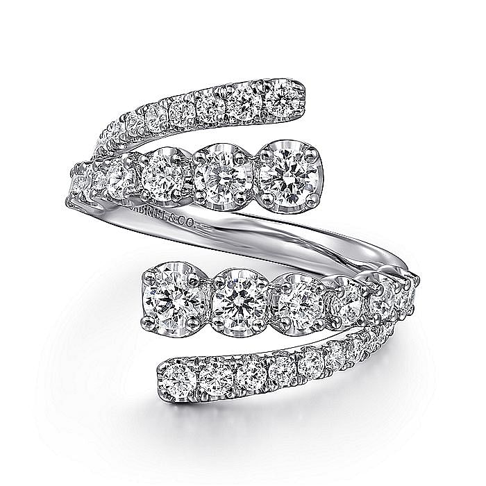 Gabriel & Co. 14K White Gold Double Row Diamond Bypass Ring