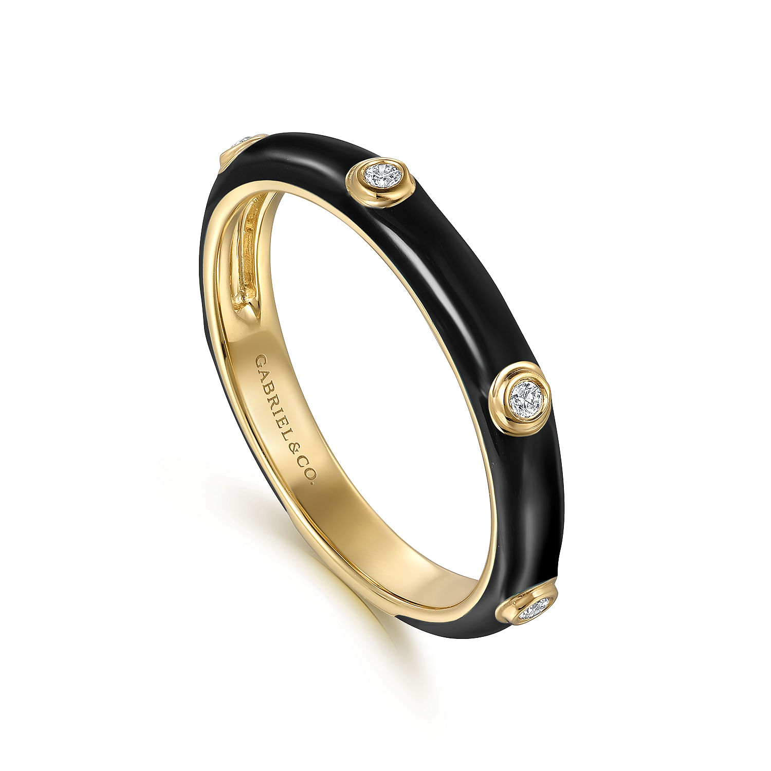 Gabriel & Co. 14K Yellow Gold Diamond and Black Enamel Ring