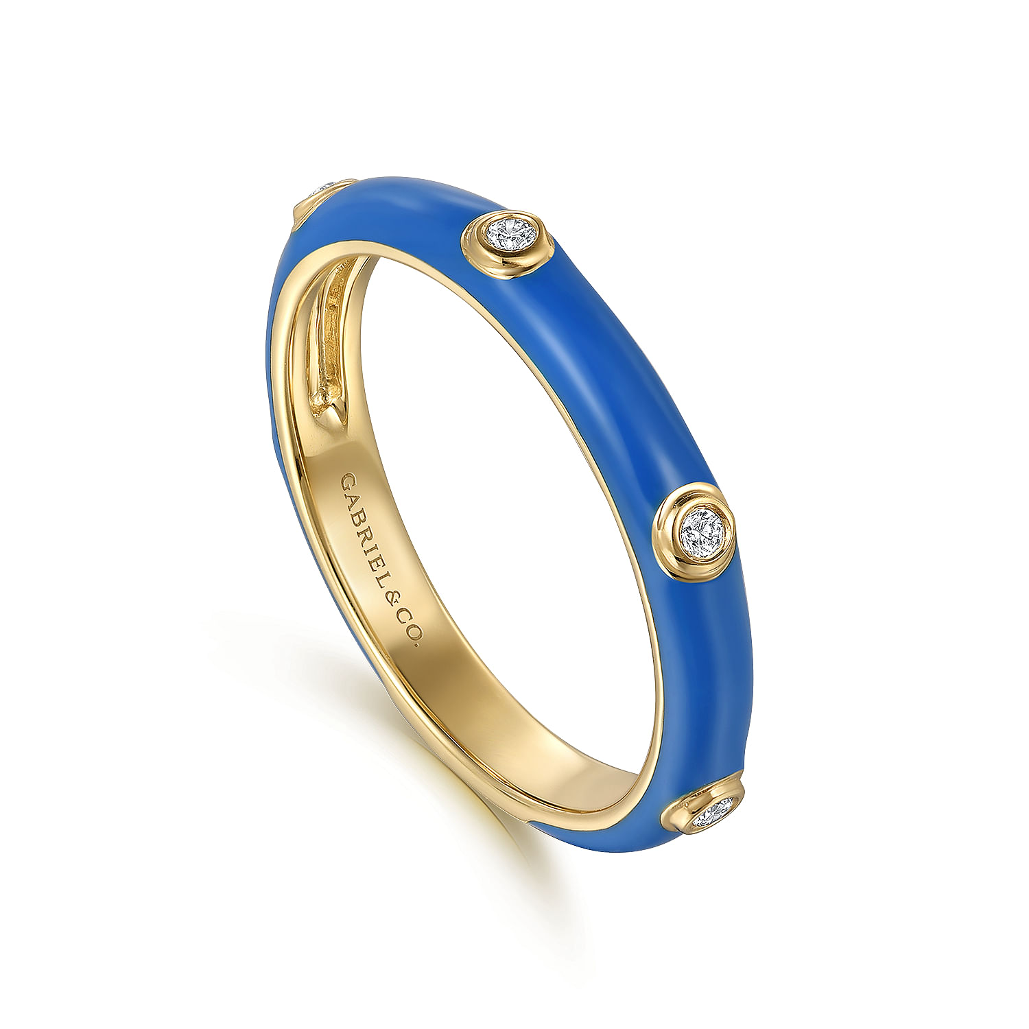 Gabriel & Co. 14K Yellow Gold Diamond and Blue Enamel Ring