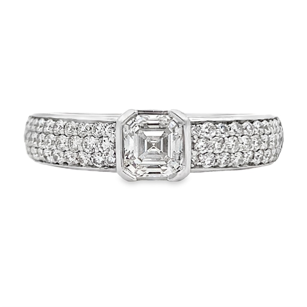 Norman Silverman 18K White Gold Asscher Center Pave Diamond Ring