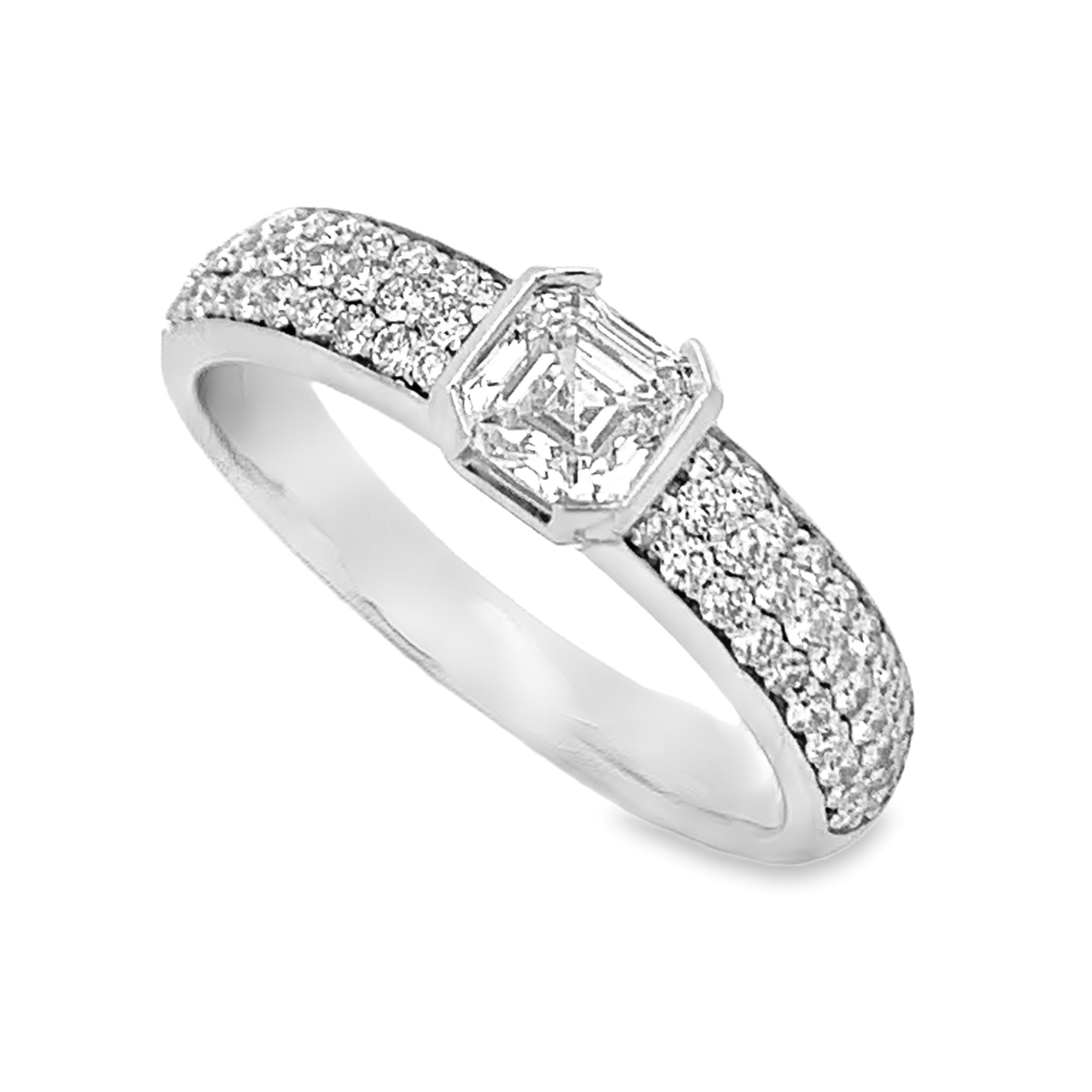 Norman Silverman 18K White Gold Asscher Center Pave Diamond Ring