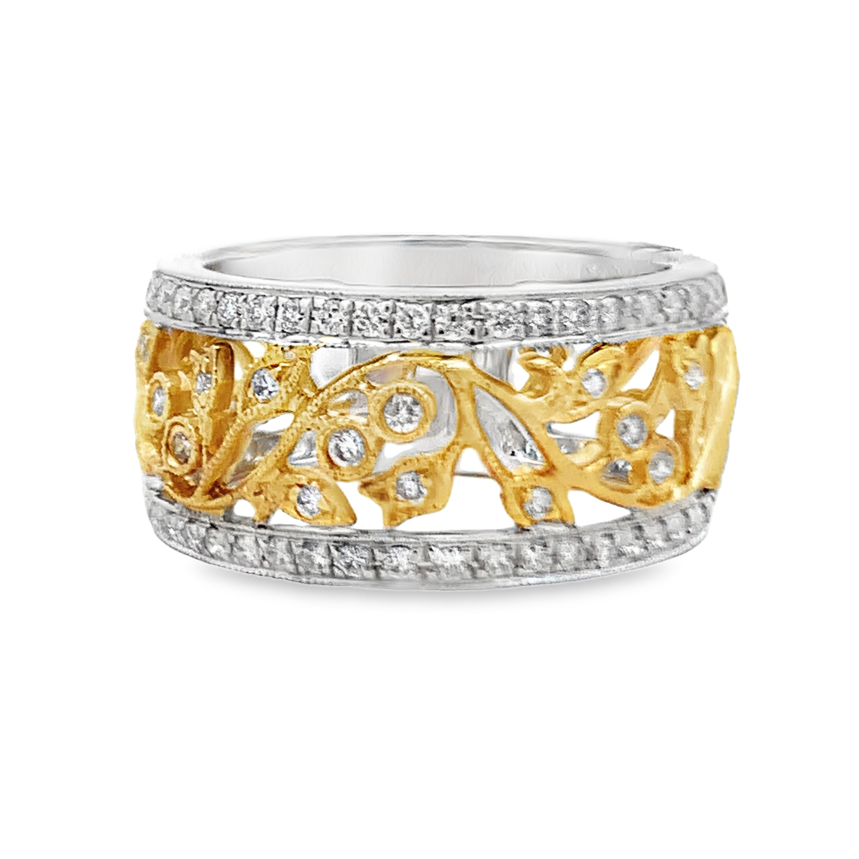 18K Two-Tone Floral Scroll Diamond Ring