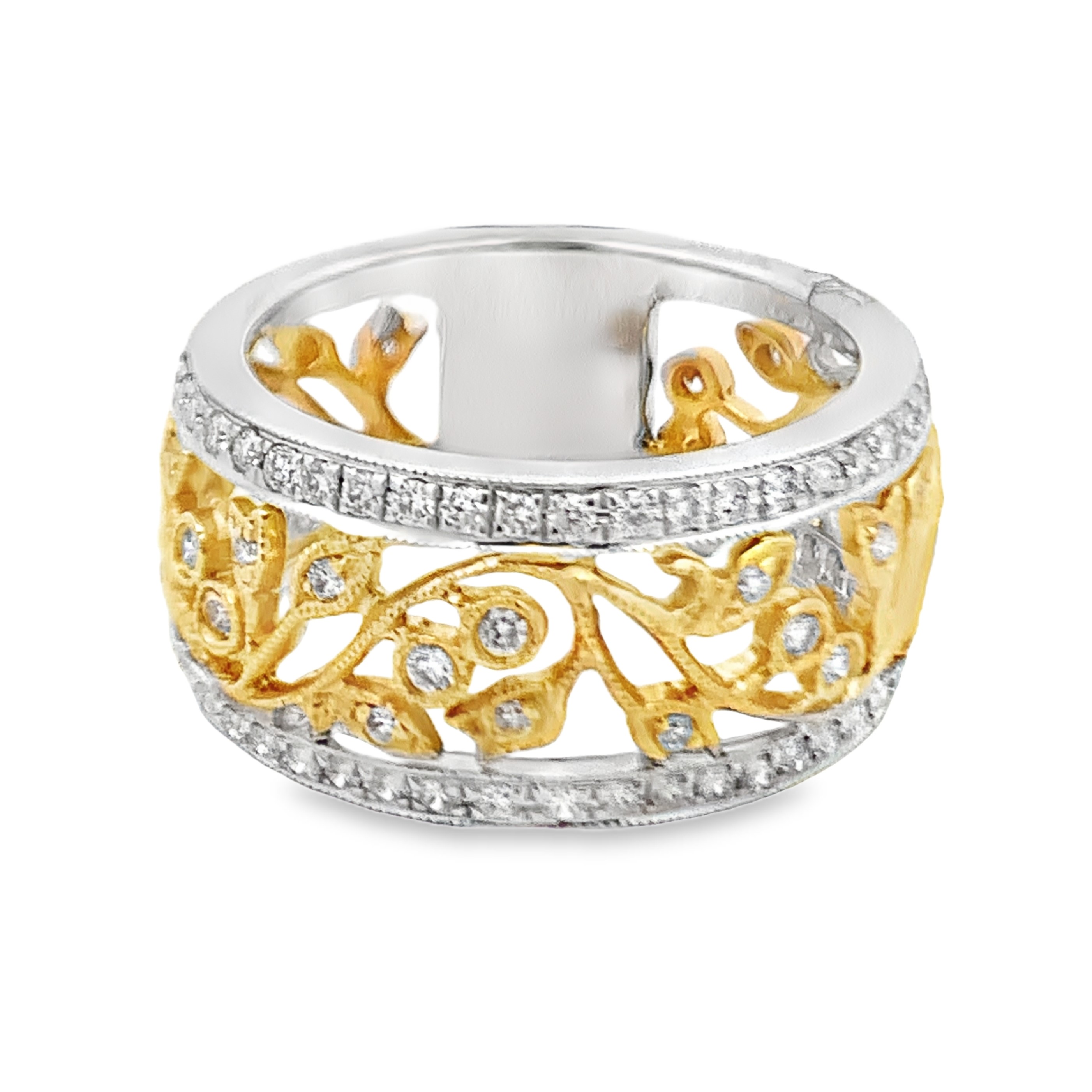 18K Two-Tone Floral Scroll Diamond Ring