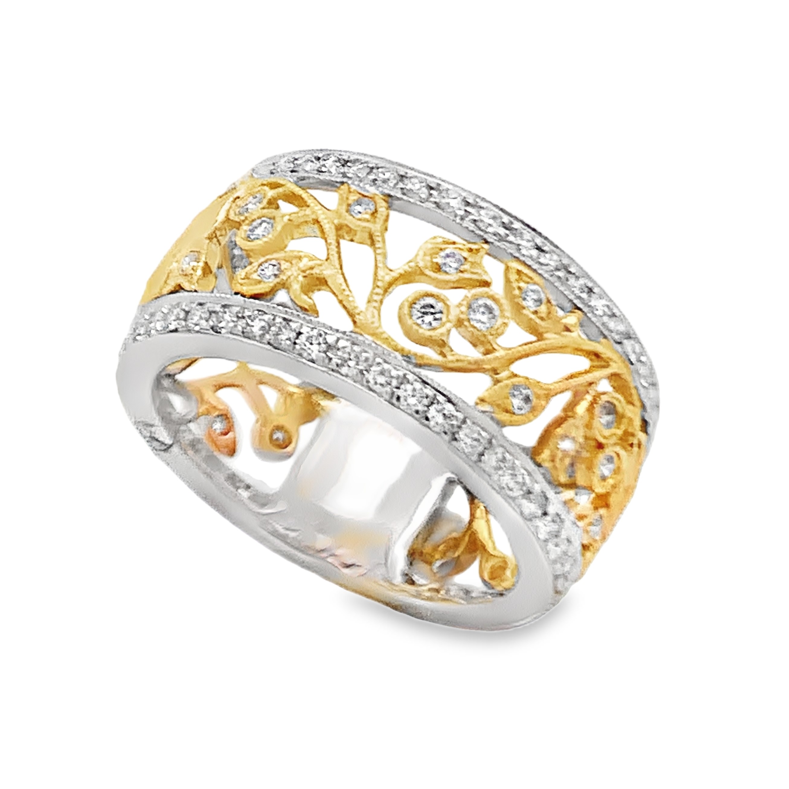 18K Two-Tone Floral Scroll Diamond Ring