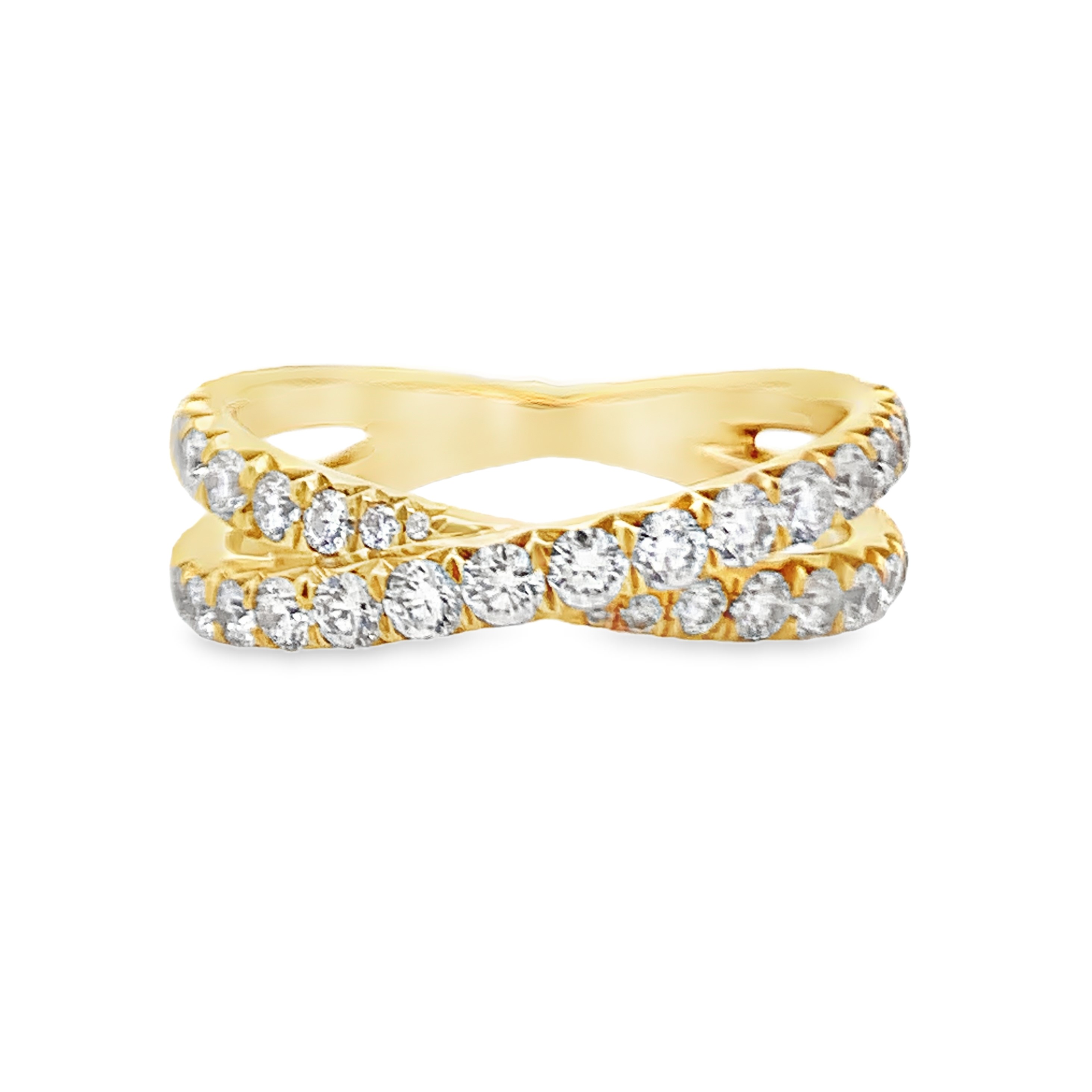 18K Yellow Gold Diamond Criss-Cross Ring