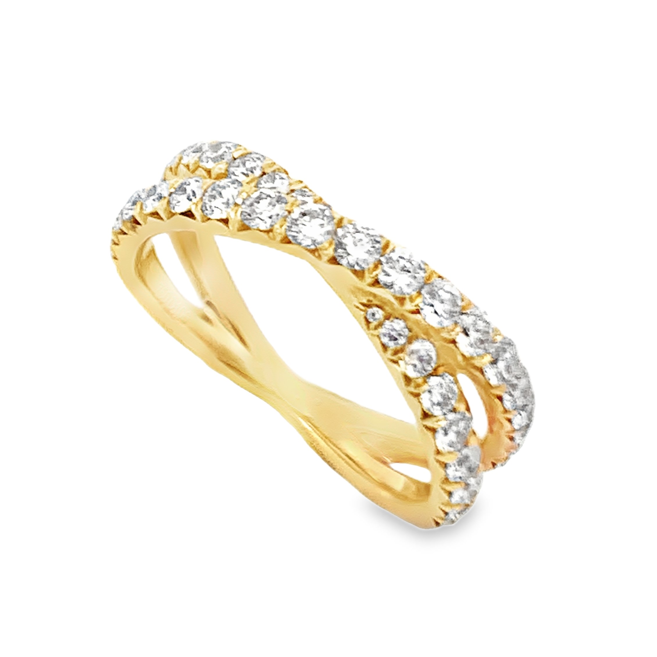 18K Yellow Gold Diamond Criss-Cross Ring