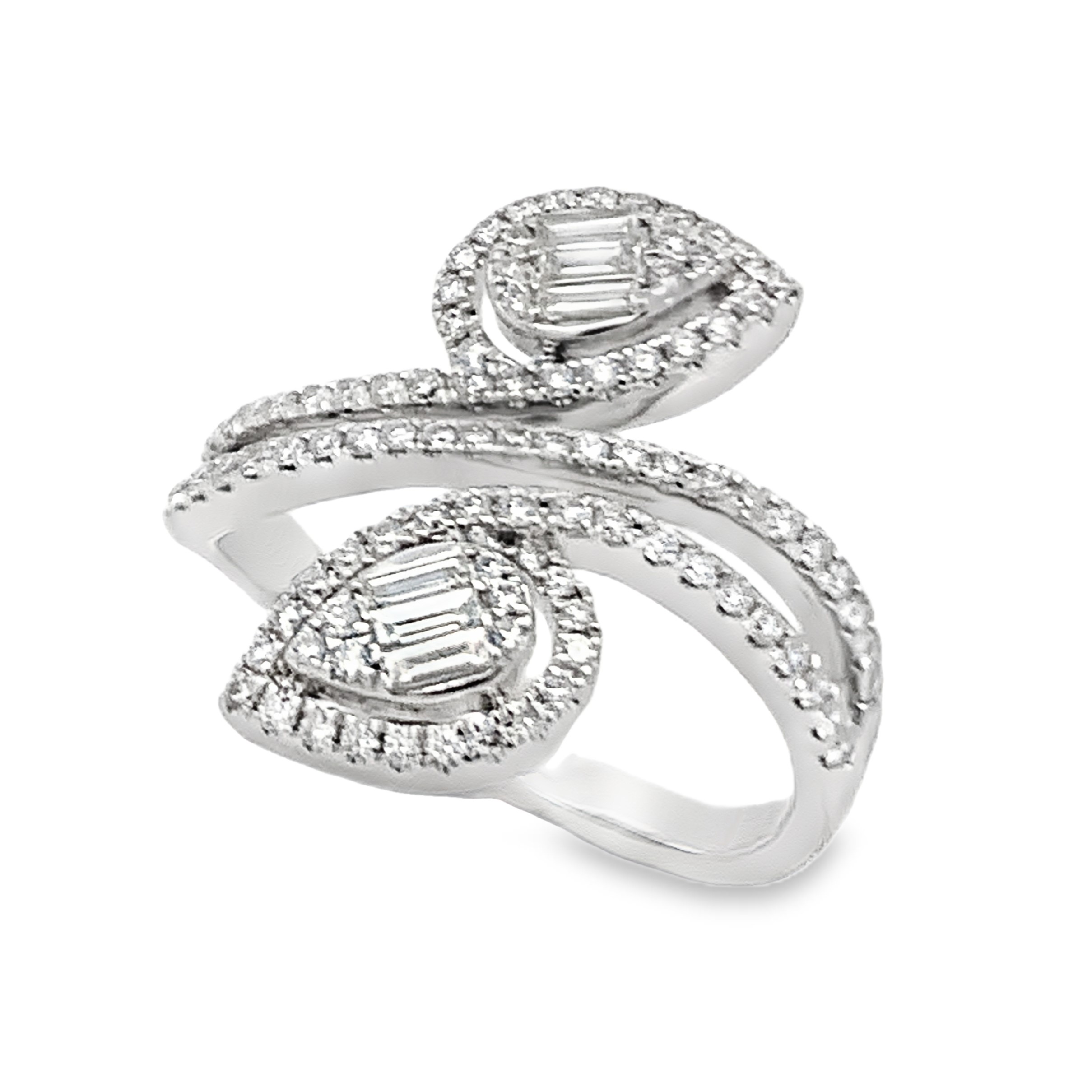 18K White Gold Diamond Leaves Ring