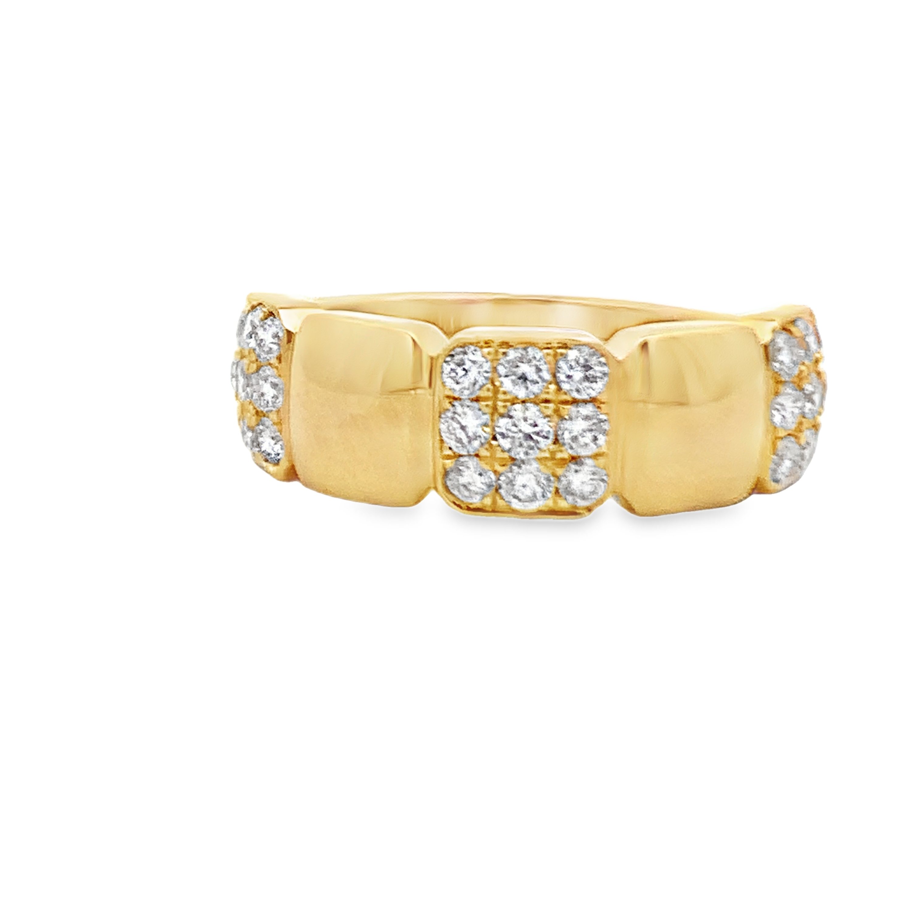 18K Yellow Gold Polished and Pave Diamond Ring