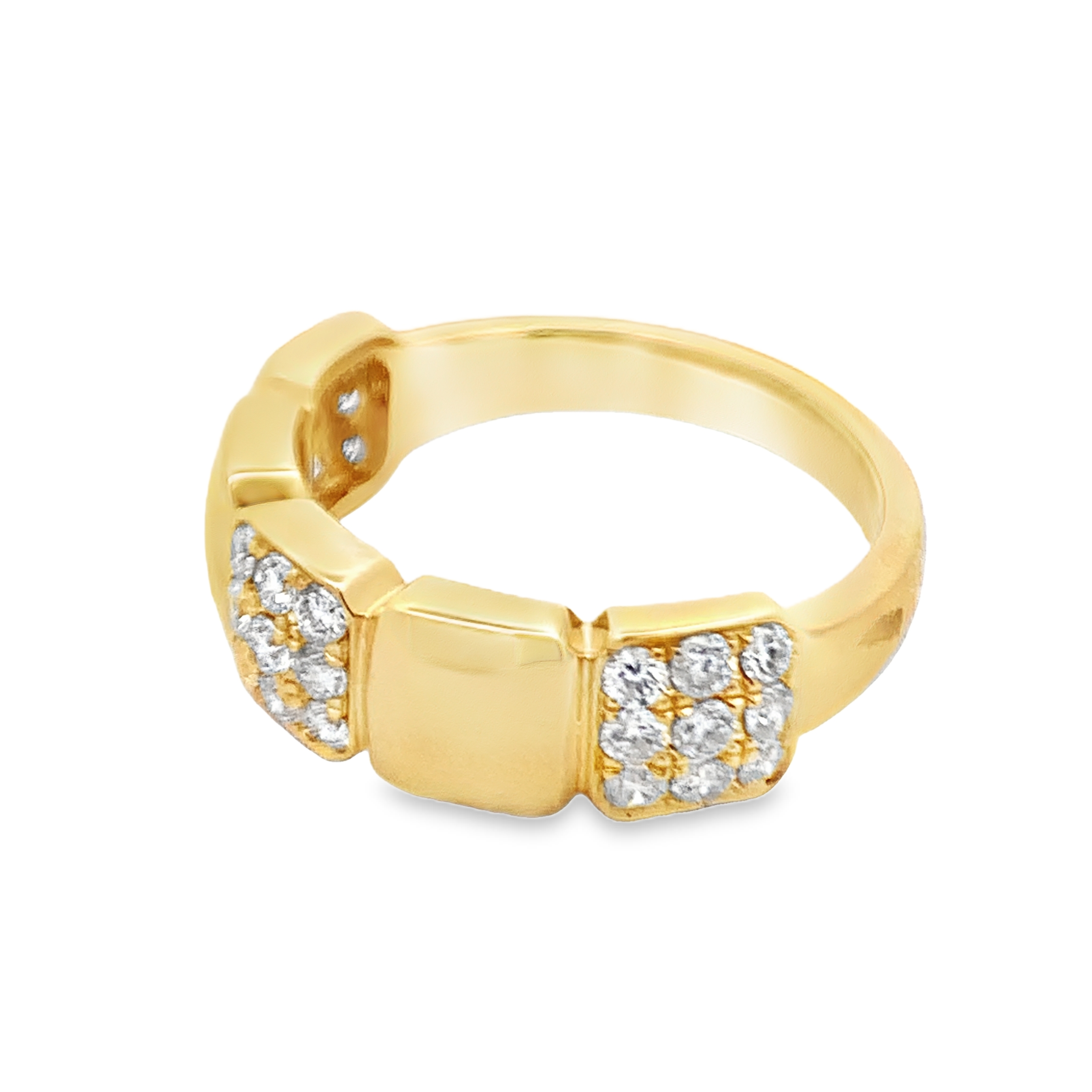 18K Yellow Gold Polished and Pave Diamond Ring