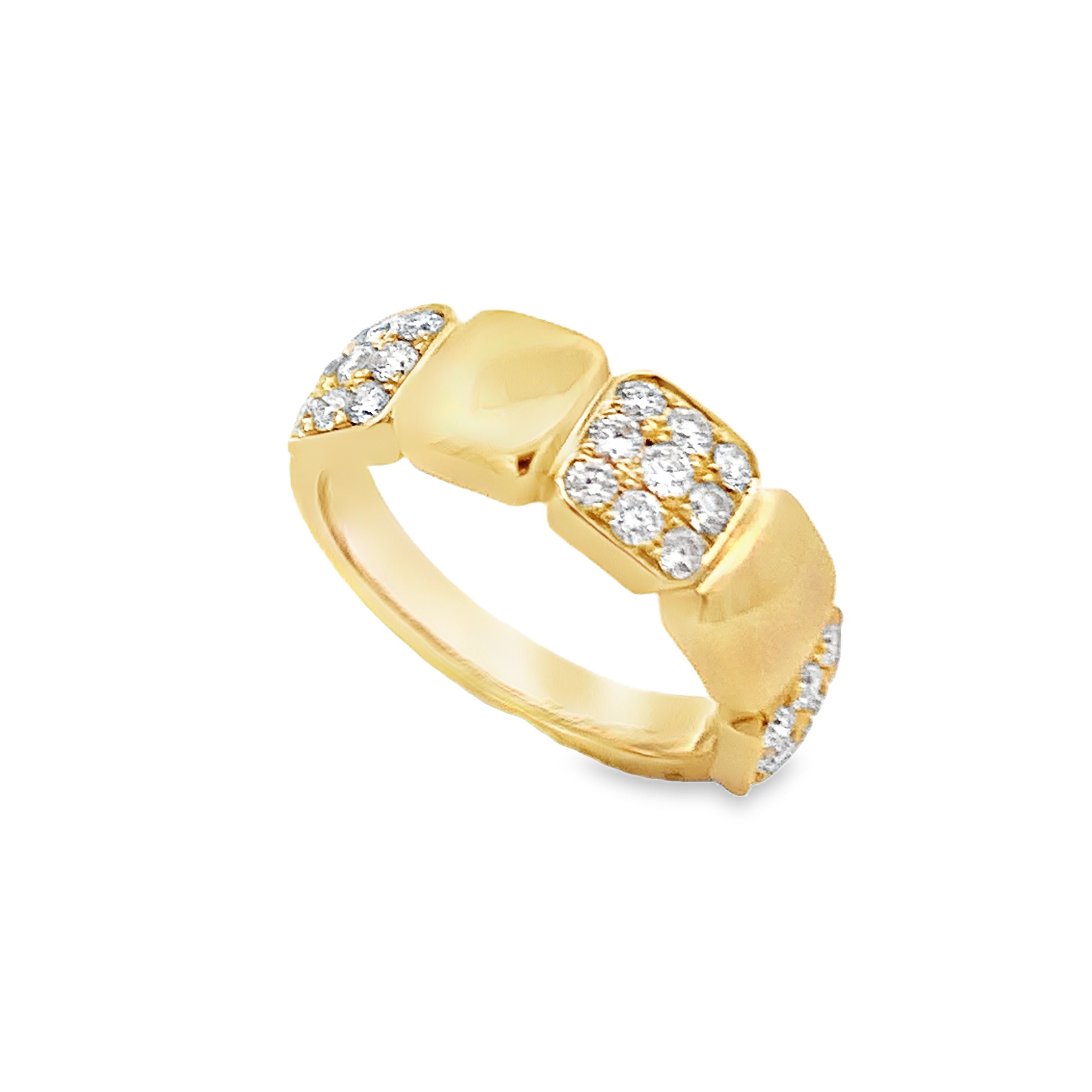 18K Yellow Gold Polished and Pave Diamond Ring