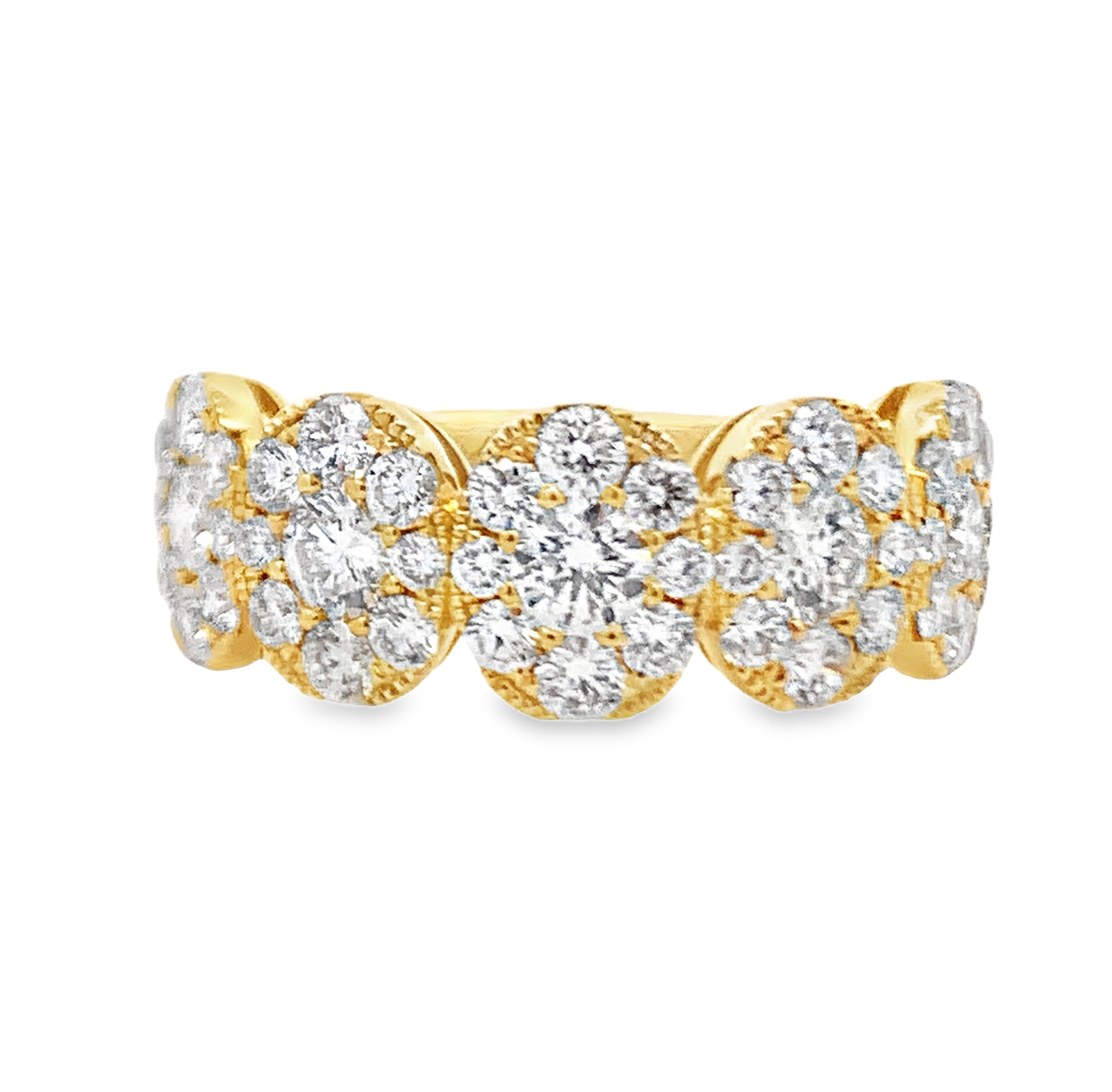 18K Yellow Gold Diamond Five-Cluster Band