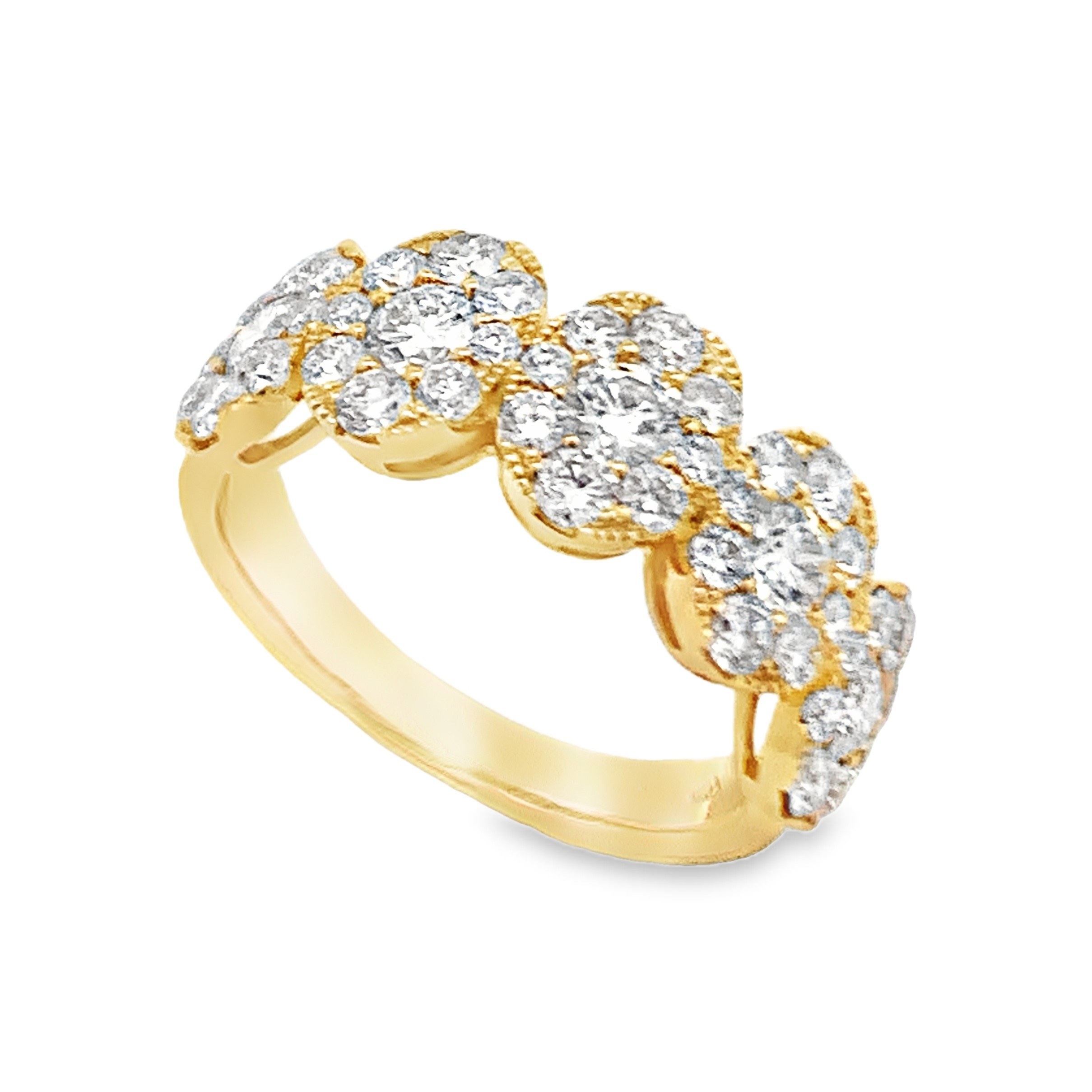 18K Yellow Gold Diamond Five-Cluster Band