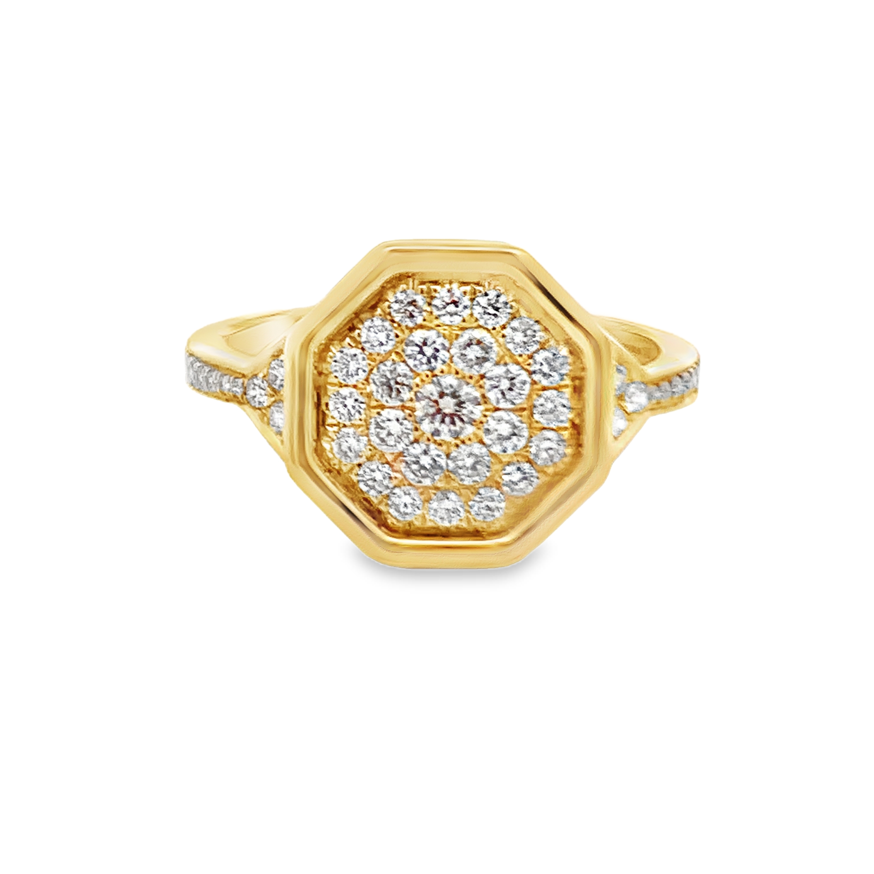 18K Yellow Gold Diamond Pave Signet-Style Ring