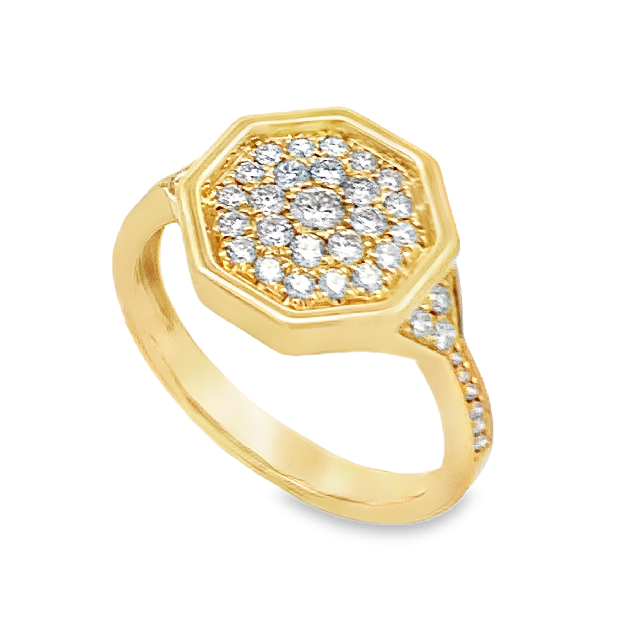 18K Yellow Gold Diamond Pave Signet-Style Ring