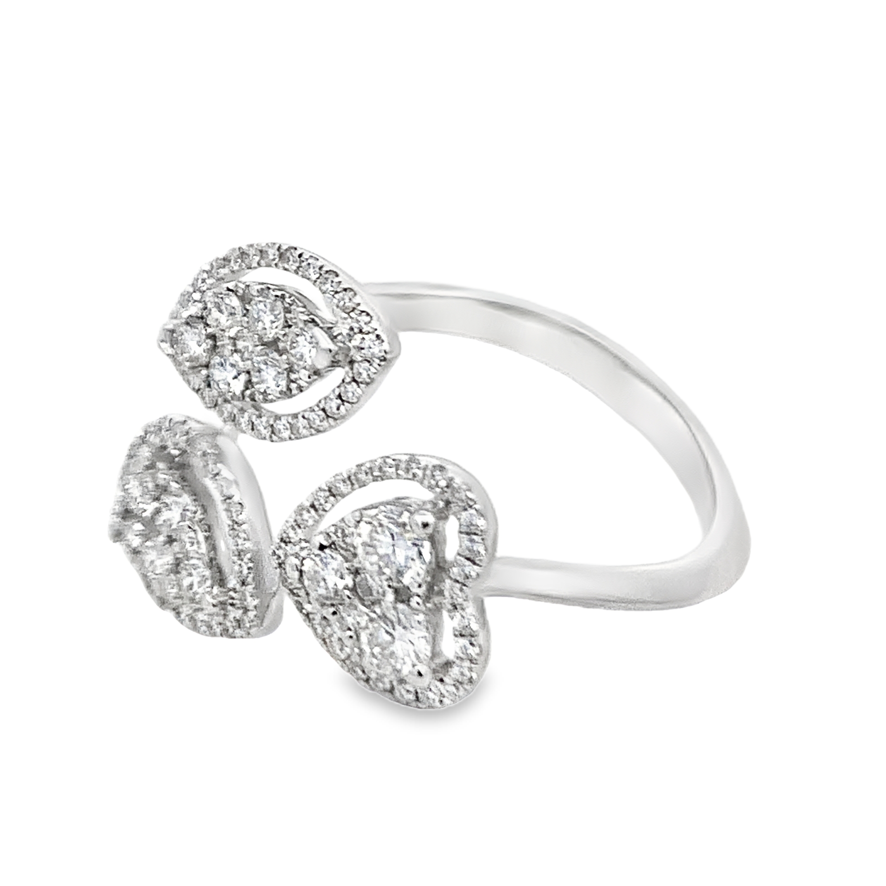 18K White Gold Bypass Leaf Diamond Ring