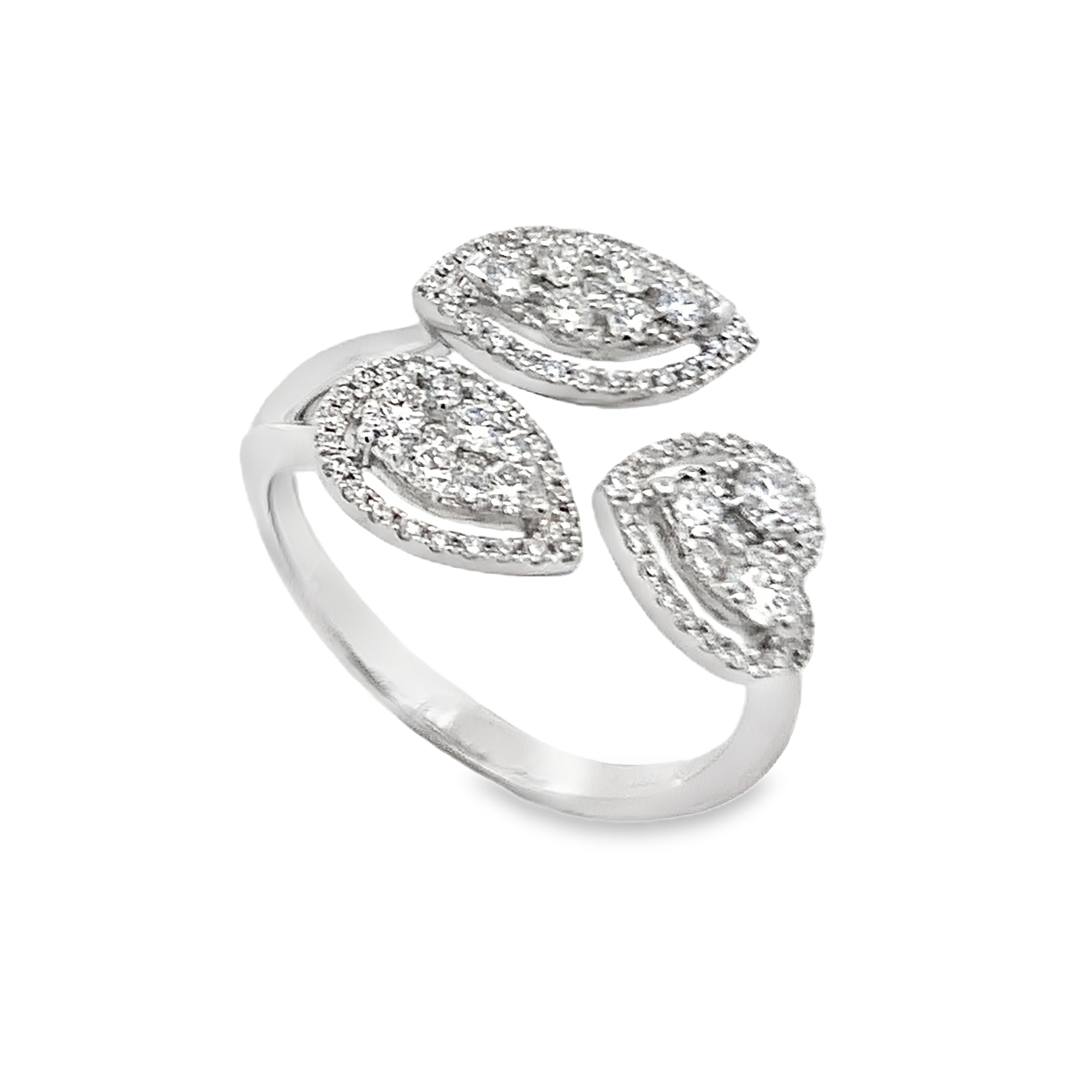 18K White Gold Bypass Leaf Diamond Ring