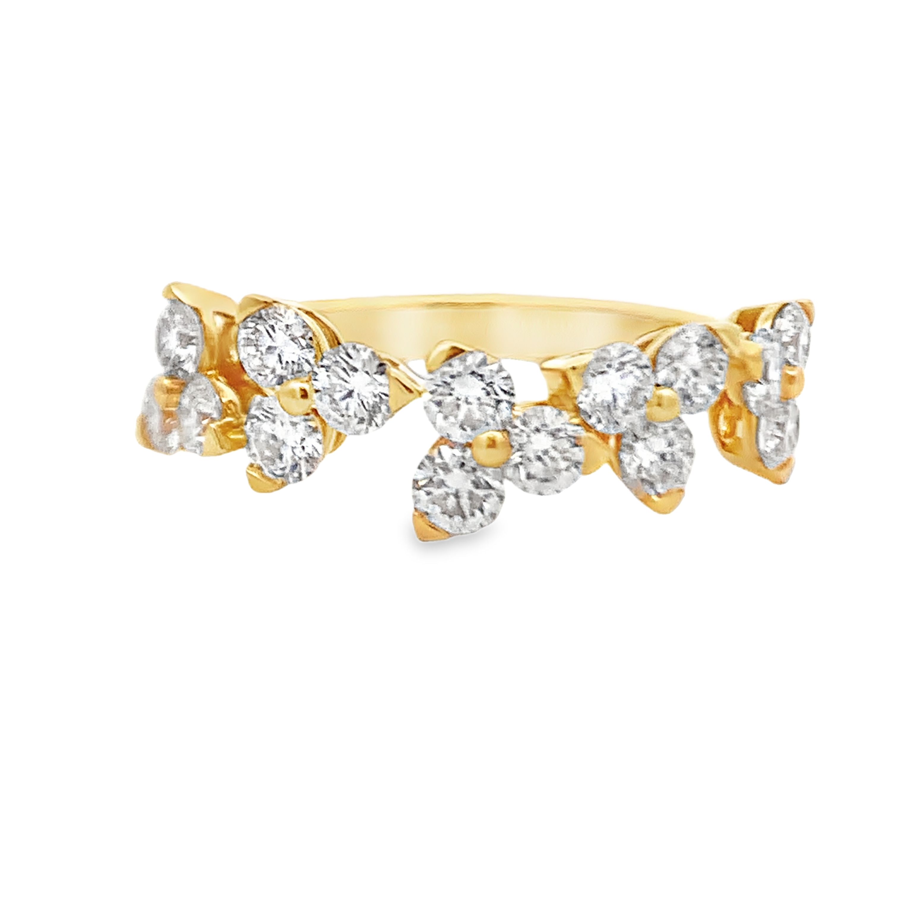 18K Yellow Gold Diamond Trio Clusters Ring