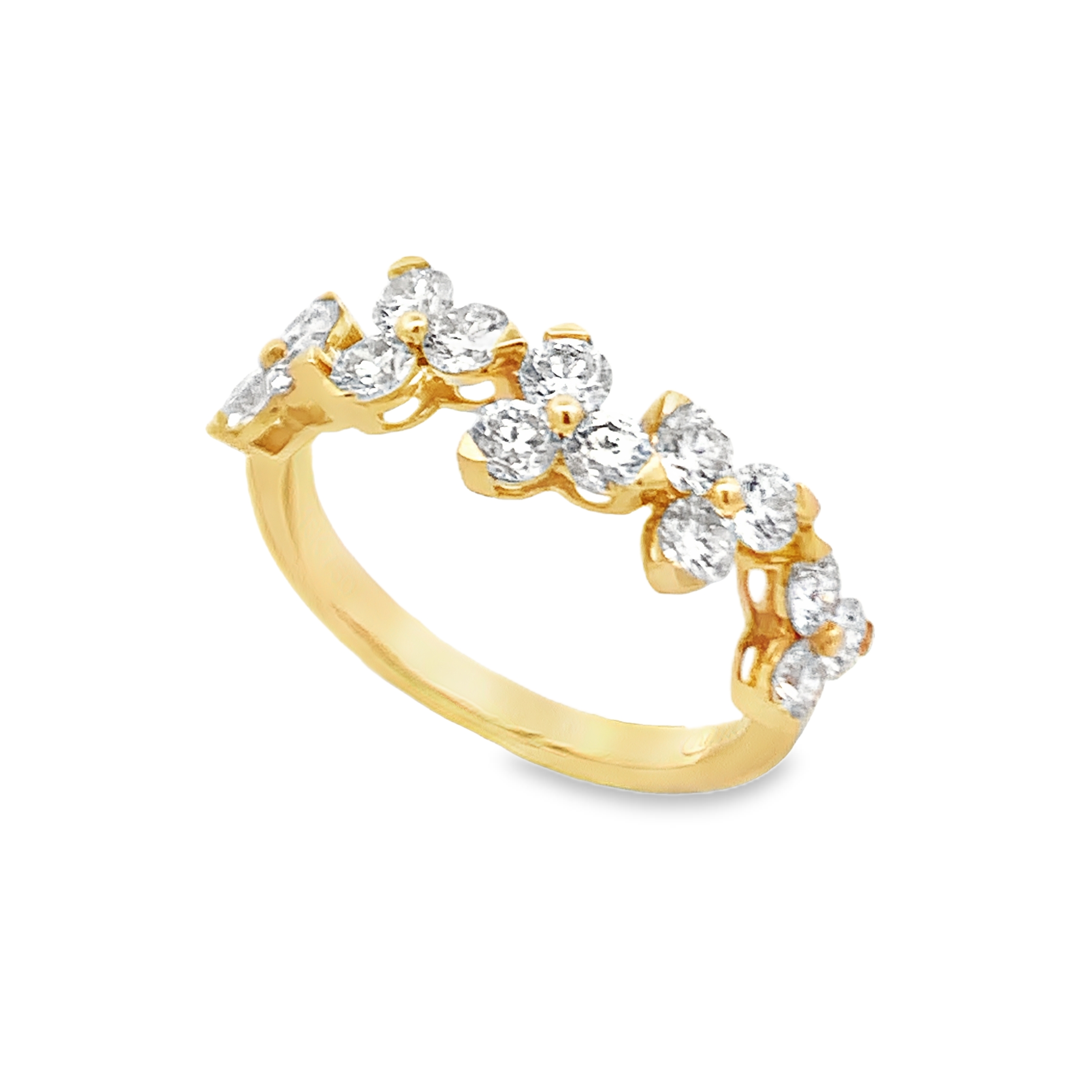 18K Yellow Gold Diamond Trio Clusters Ring