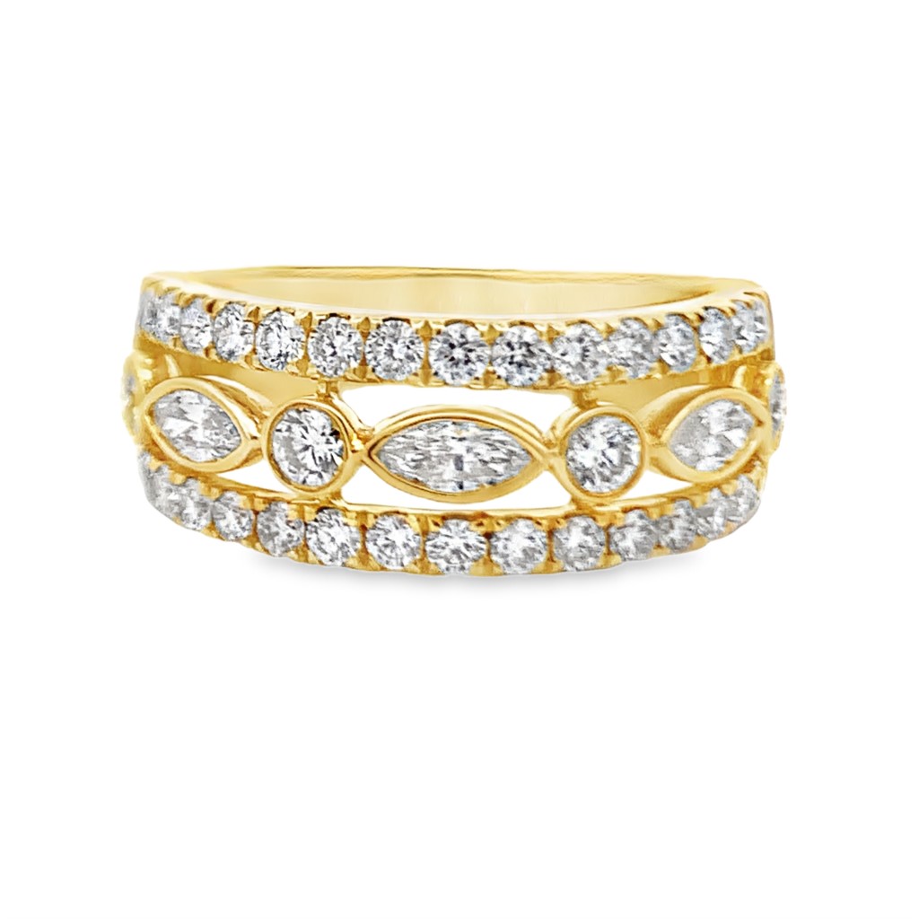 18K Yellow Gold Alternating Shape Diamond Ring