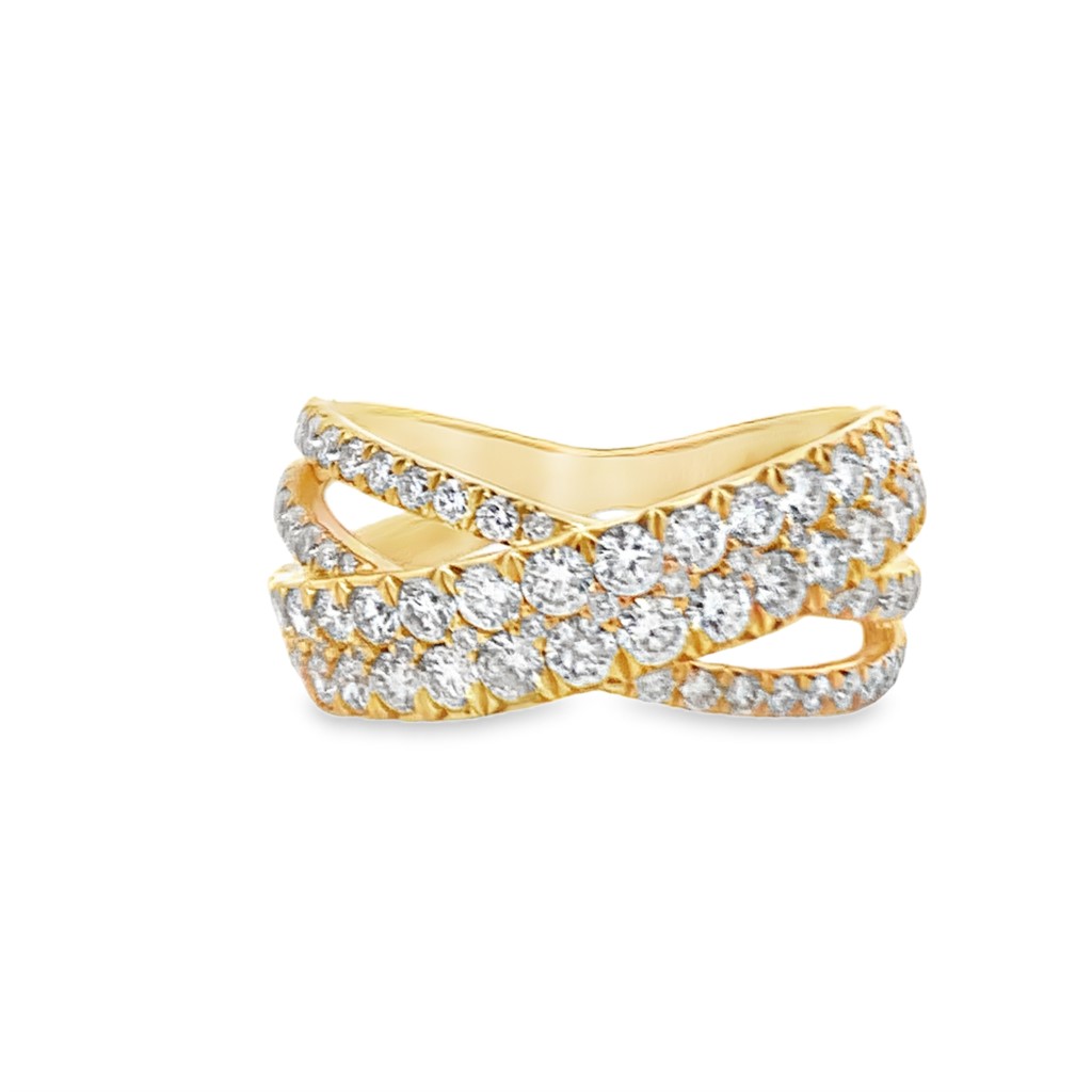 18K Yellow Gold Criss Cross Diamond Ring